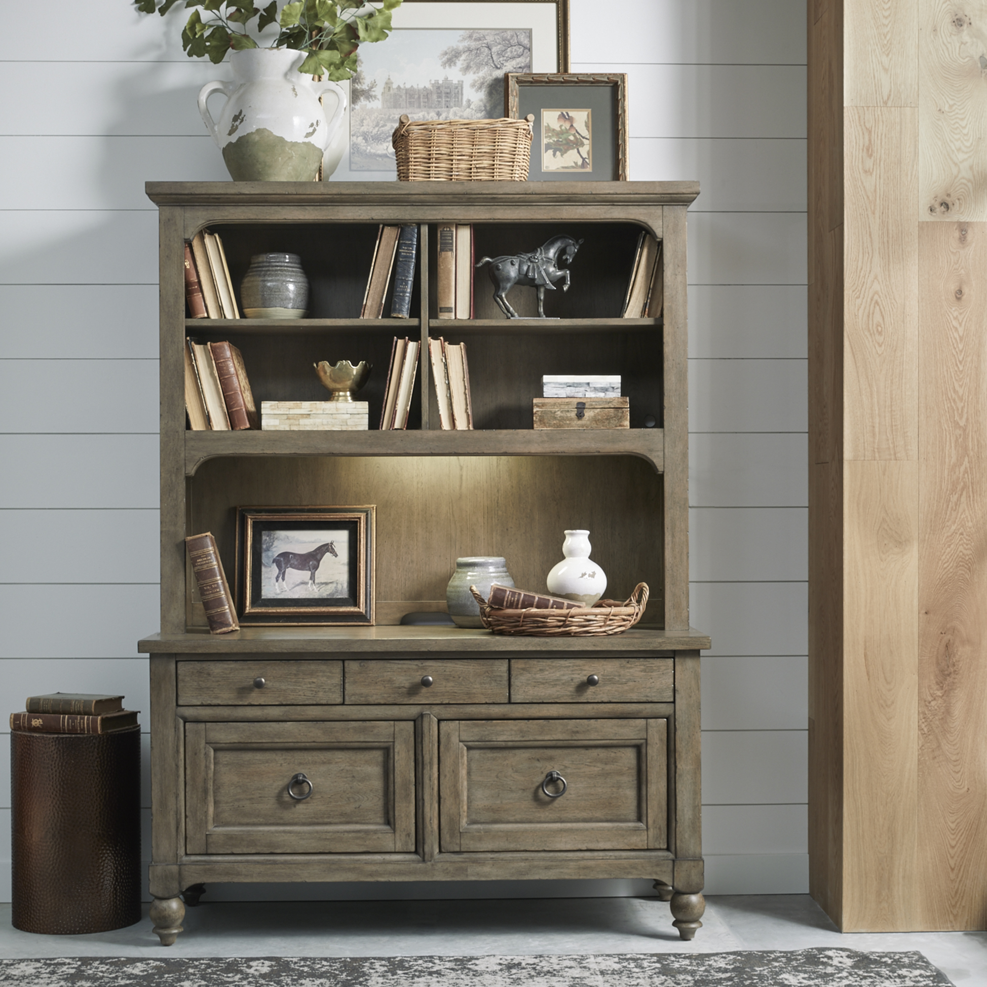 Liberty Americana Farmhouse Dusty Taupe Credenza with Hutch