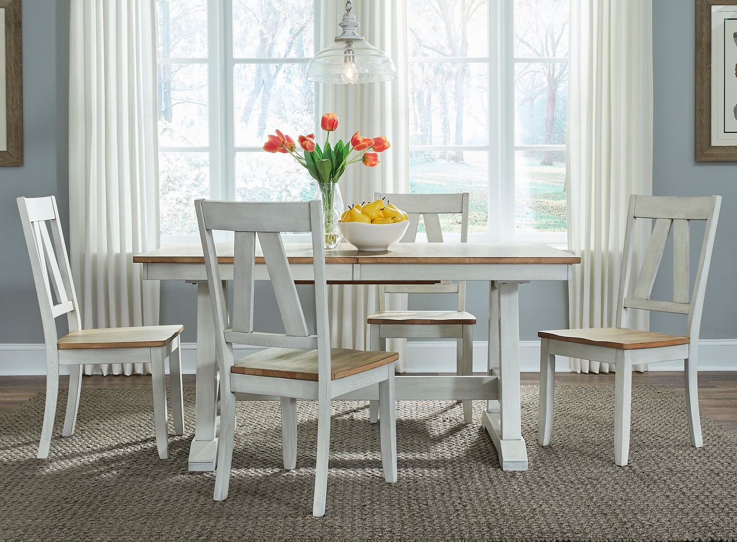 Liberty Lindsey Farm Weathered White Sandstone 5pc Dining Room Set