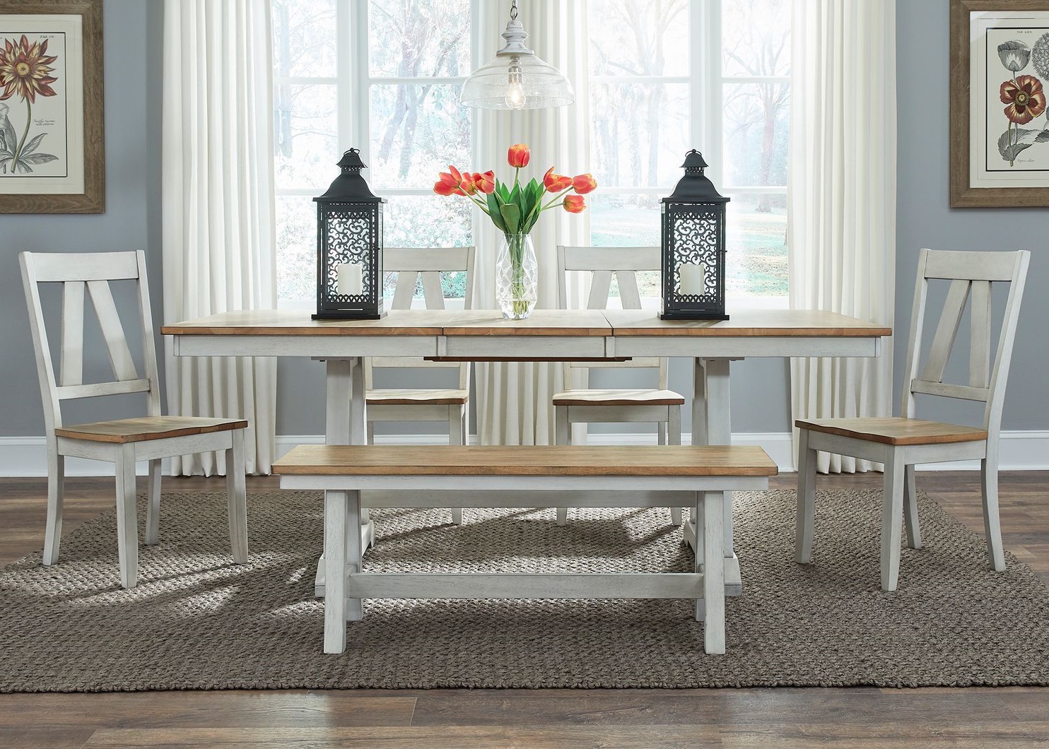 Liberty Lindsey Farm Weathered White Sandstone 6pc Dining Room Set