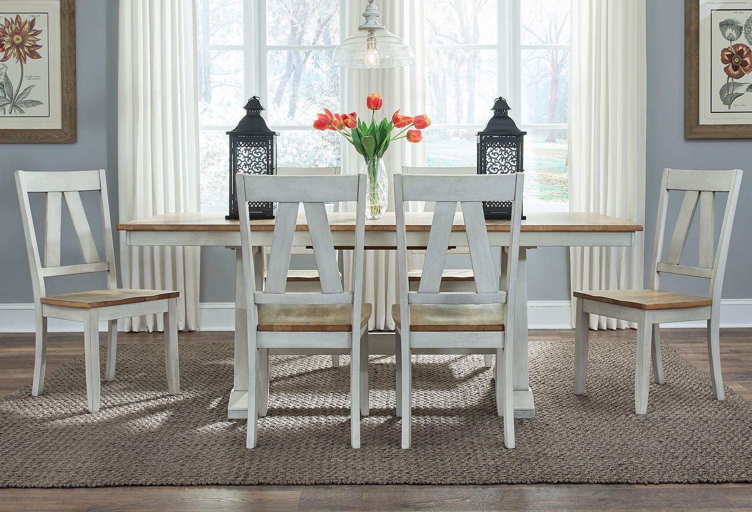 Liberty Lindsey Farm Weathered White Sandstone 7pc Dining Room Set