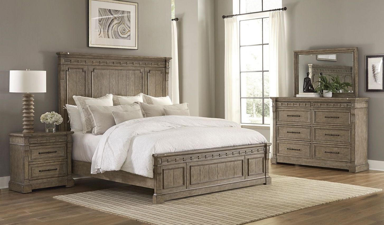 Liberty Town And Country Dusty Taupe 4pc Bedroom Set With Queen Panel Bed