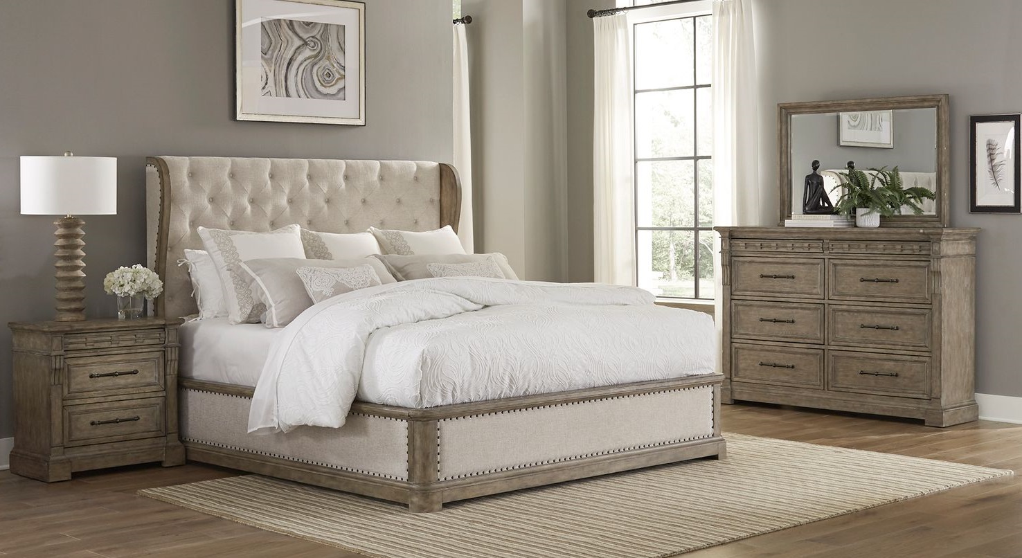 Liberty Town And Country Dusty Taupe 4pc Bedroom Set With Queen Shelter Bed