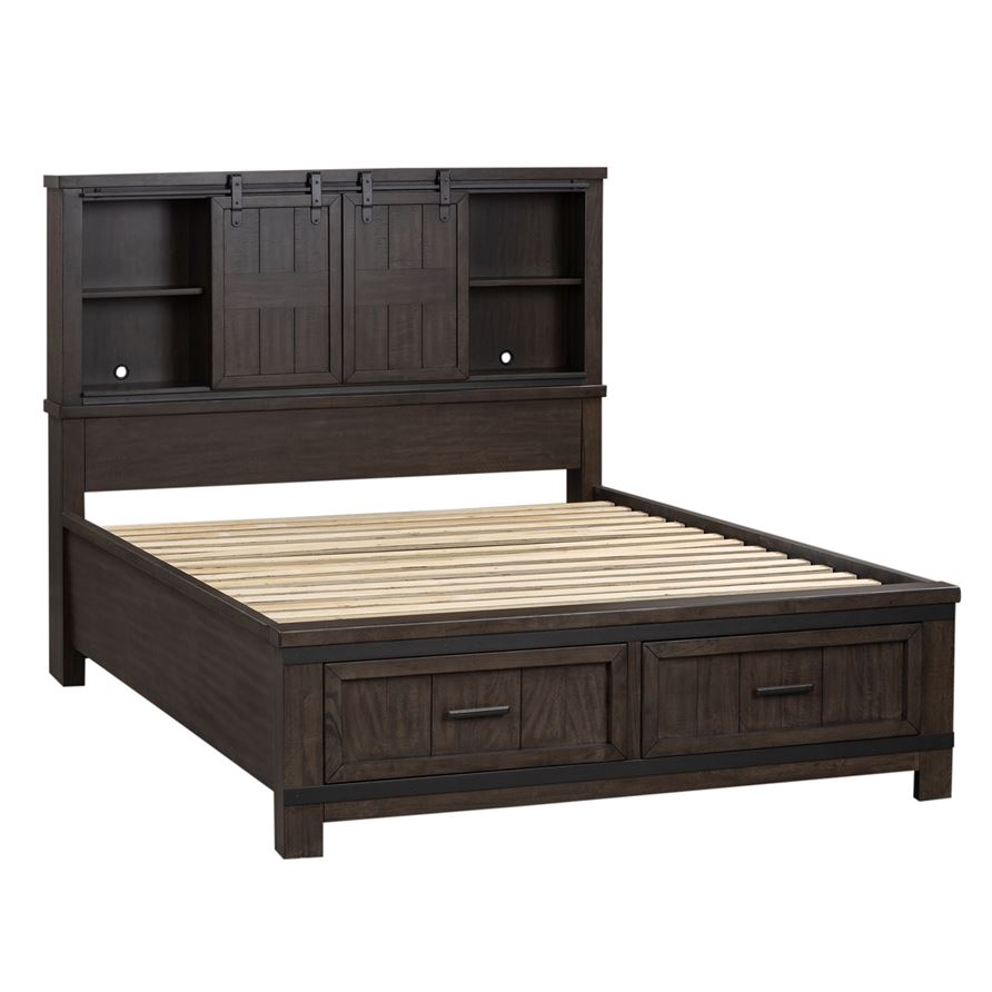 Liberty Thornwood Hills Beaten Gray Queen Bookcase Bed