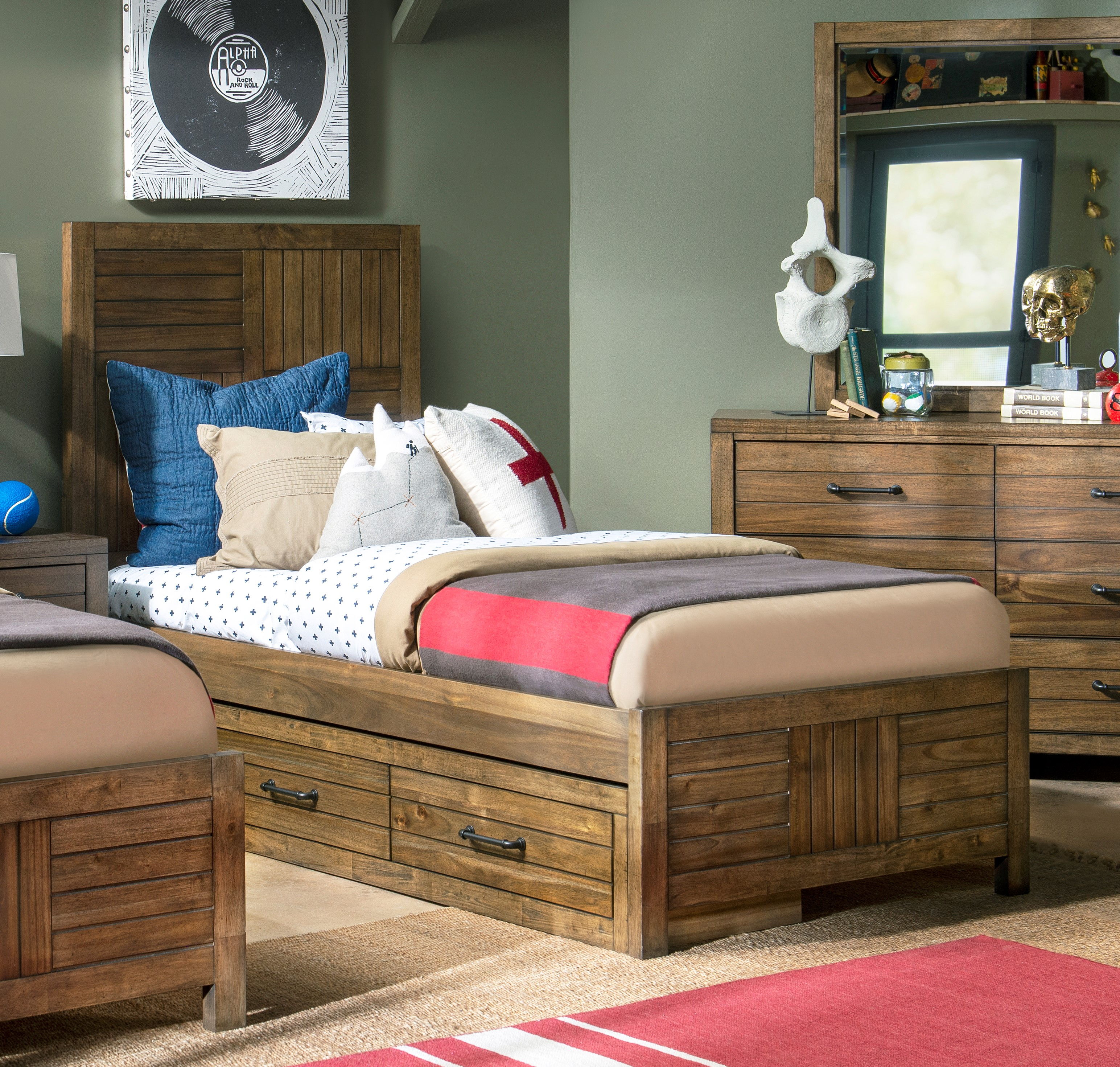 Legacy Kids Summer Camp Tree House Brown Twin Panel Bed with Underbed Stora...