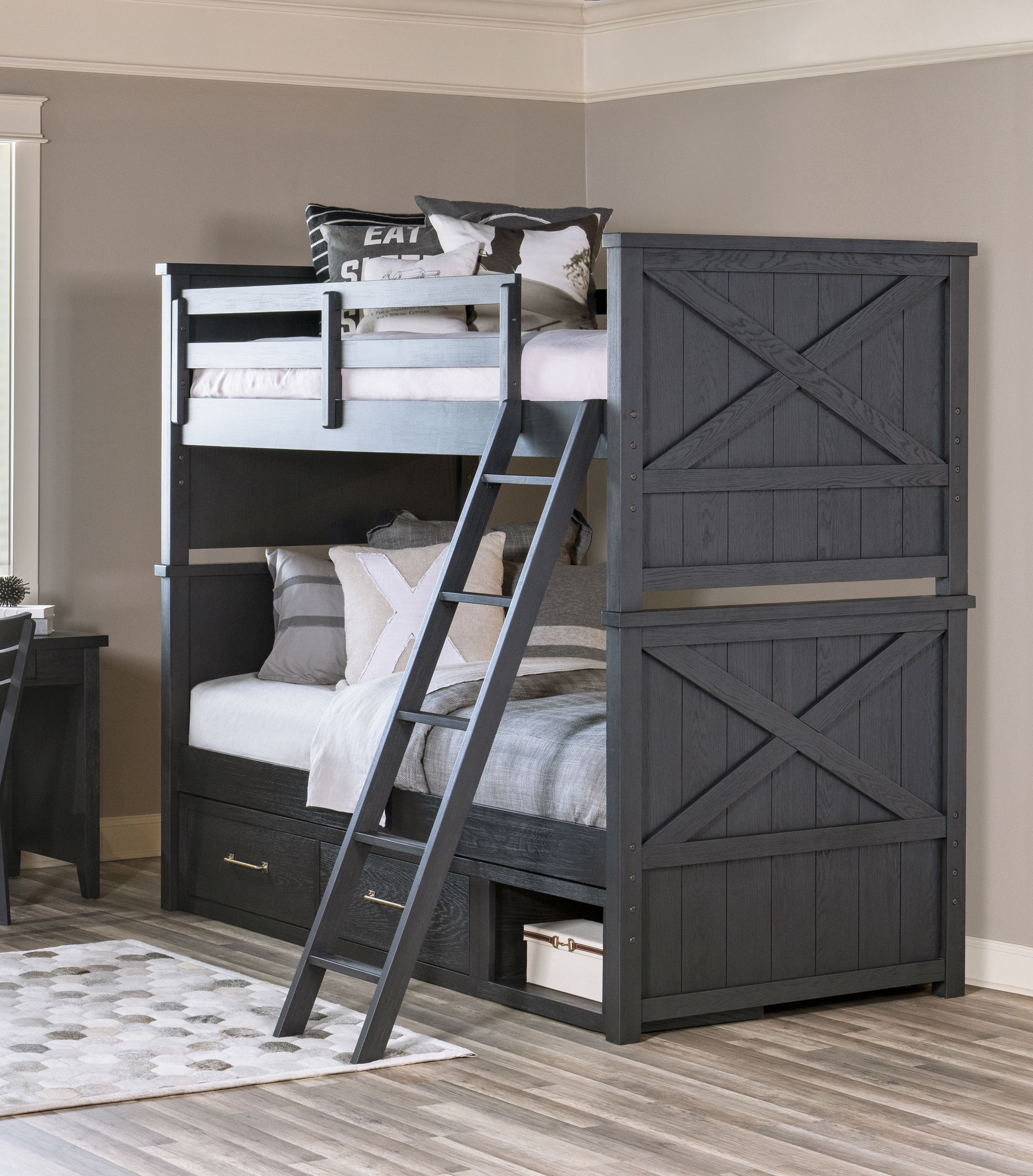 Legacy Kids Flatiron Black Twin over Twin Bunk Bed with Underbed Drawers
