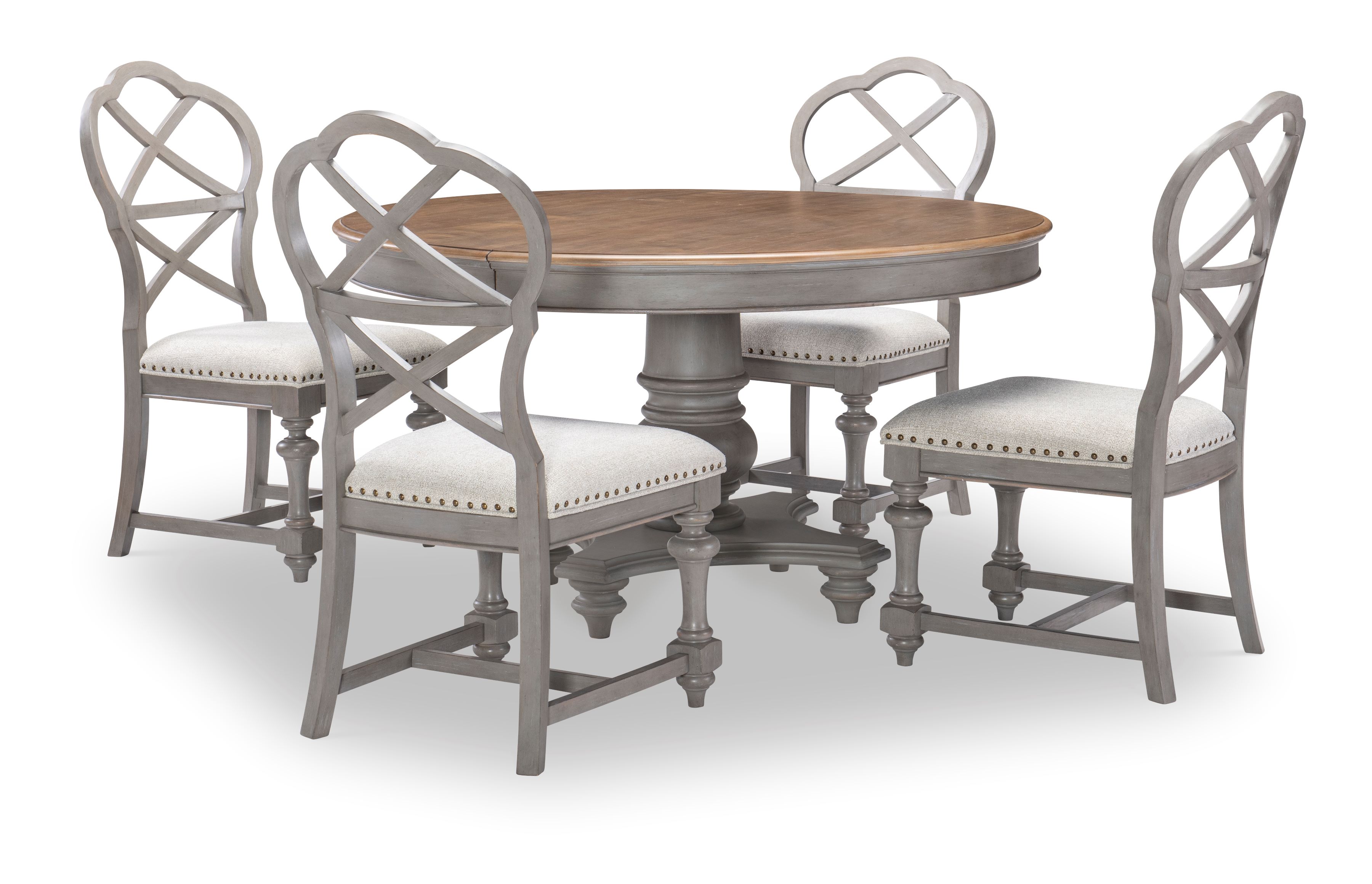 Legacy Furniture Kingston Brown Tweed Gray Round 5pc Dining Room Set
