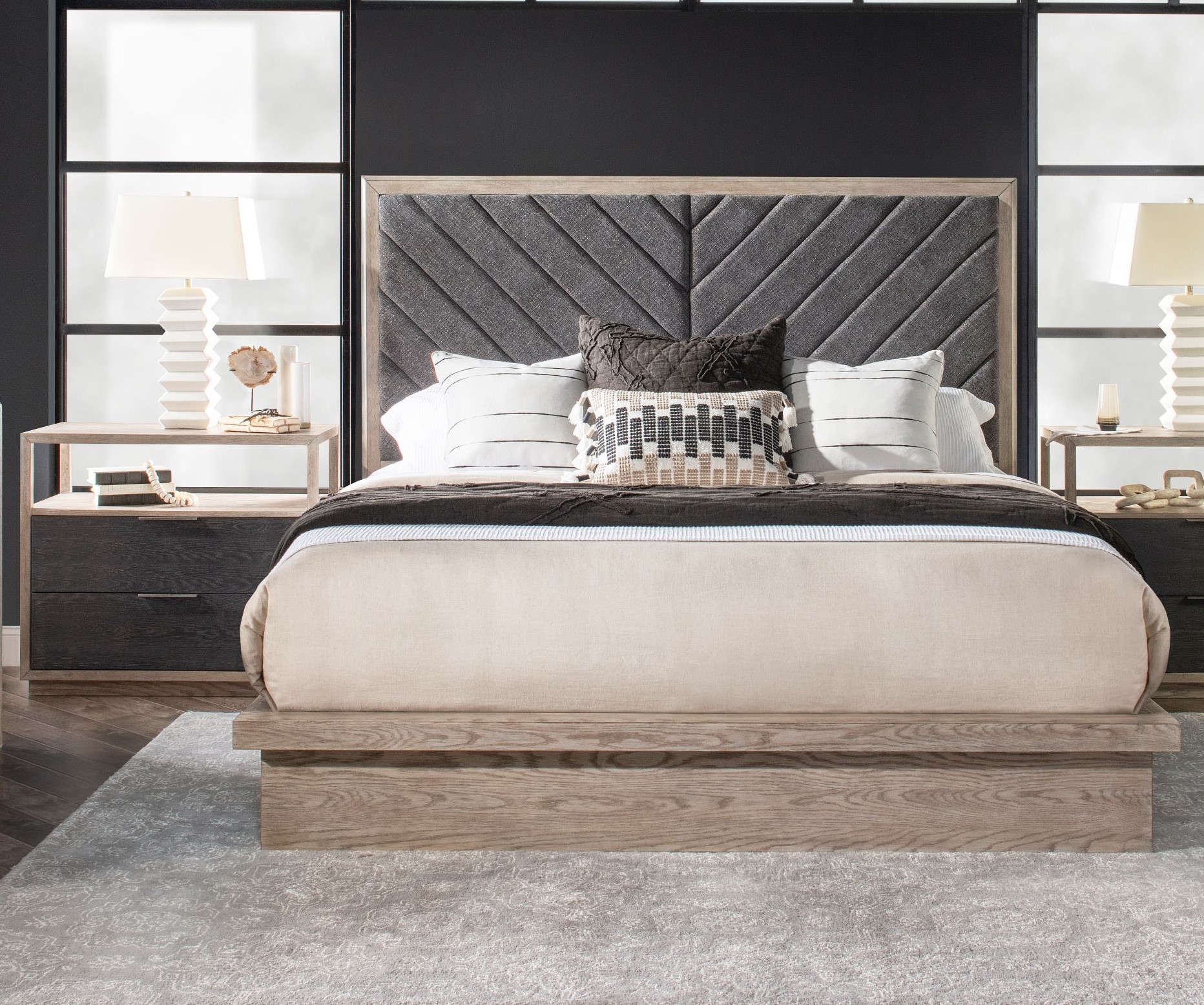 Legacy Furniture Halifax Java Flax 2pc King Upholstered Bedroom Set With Be...