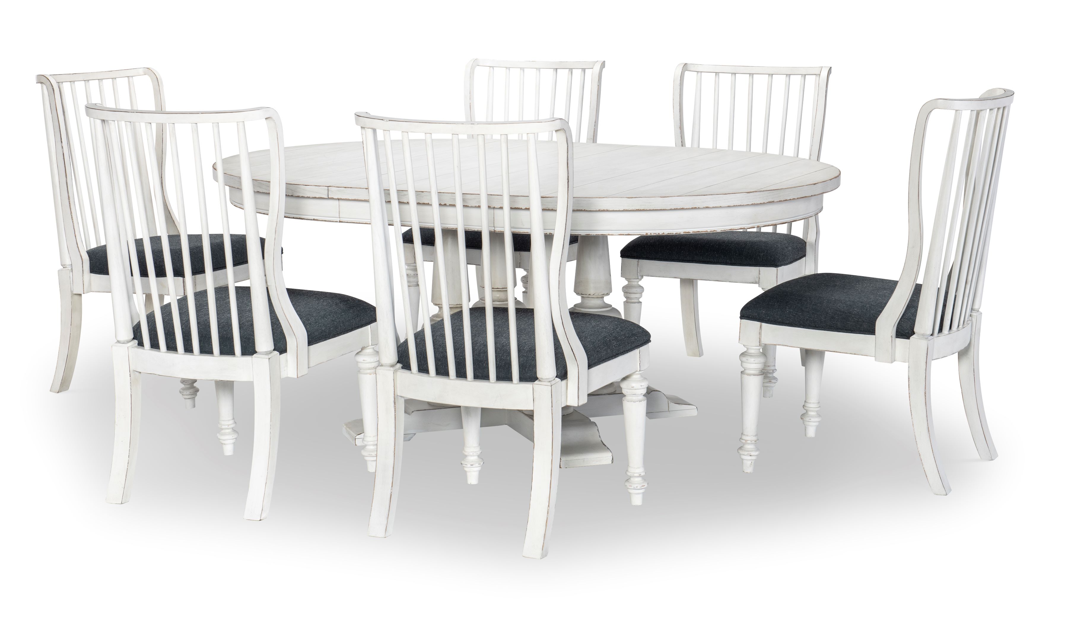Legacy Furniture Cottage Park Aged White Round 7pc Dining Room Set With Sla...
