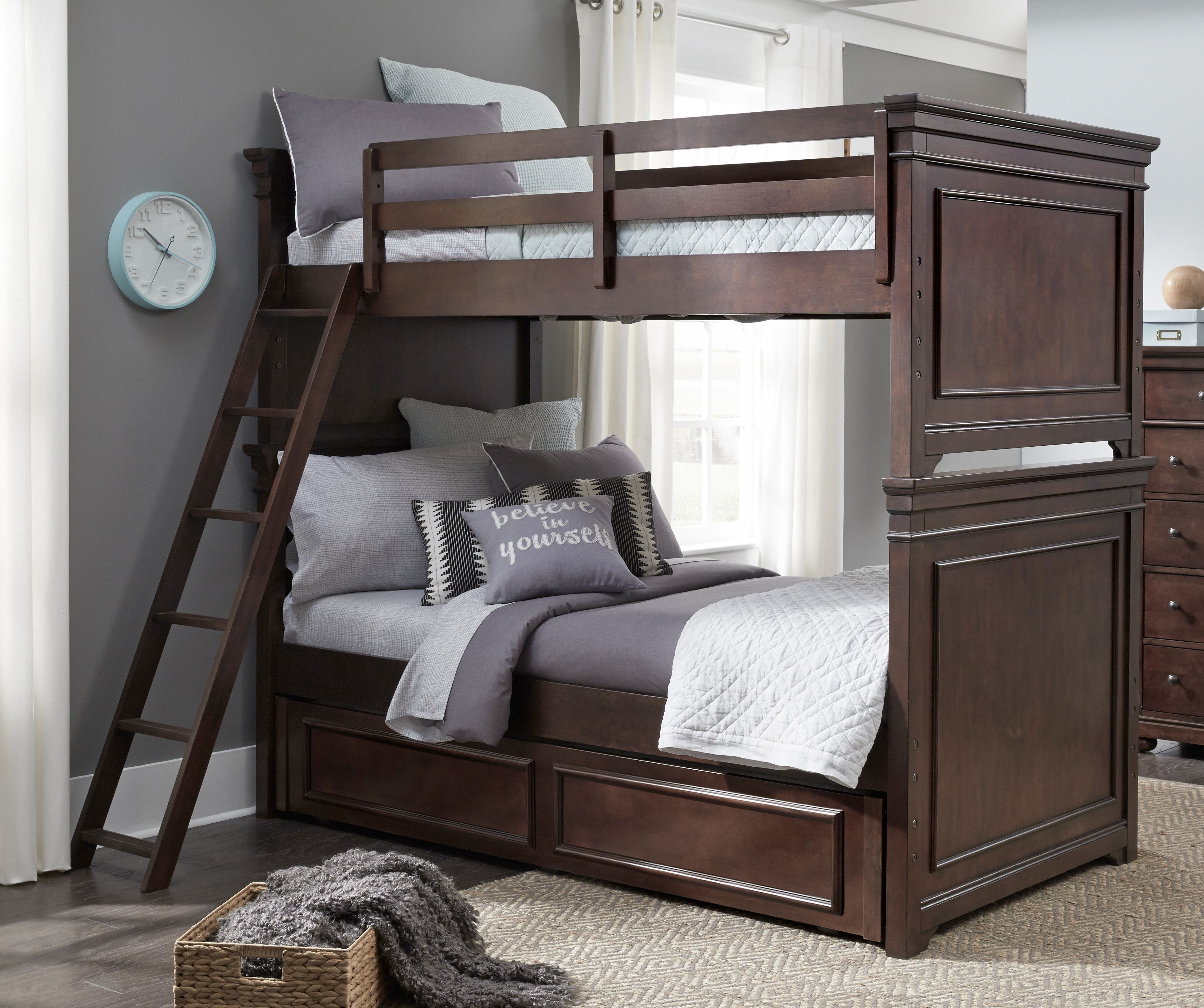 Legacy Kids Canterbury Warm Cherry Twin over Twin Bunk Bed with Trundle Sto...
