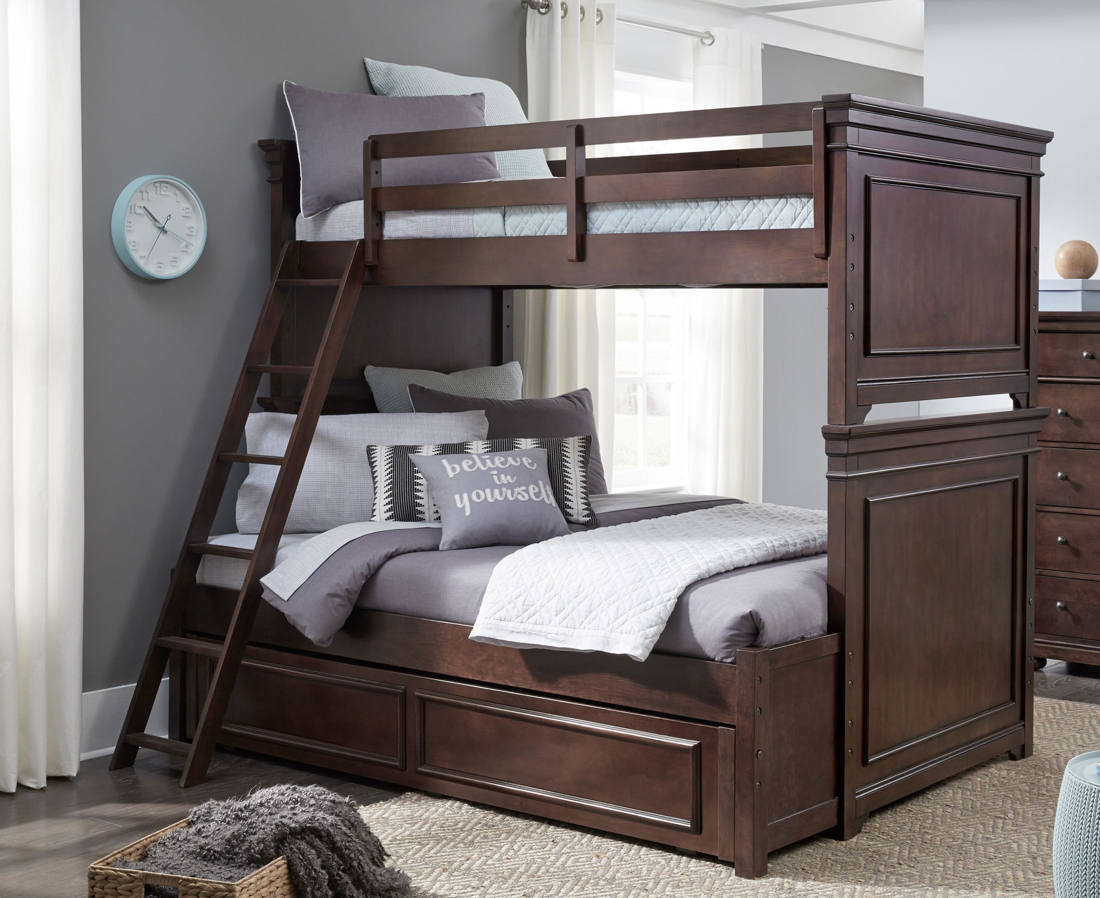 Legacy Kids Canterbury Warm Cherry Twin over Full Bunk Bed with Trundle Sto...