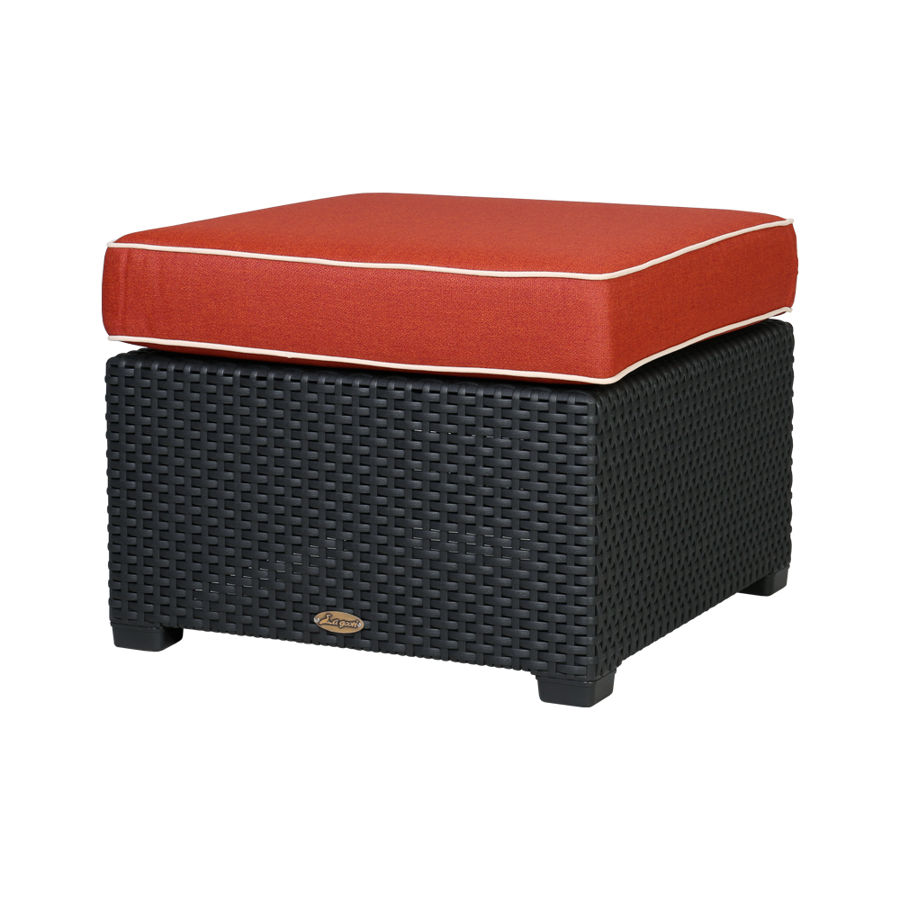 LAGOON MAGNOLIA BLACK_RATTAN OTTOMAN W/RED CUSHION
