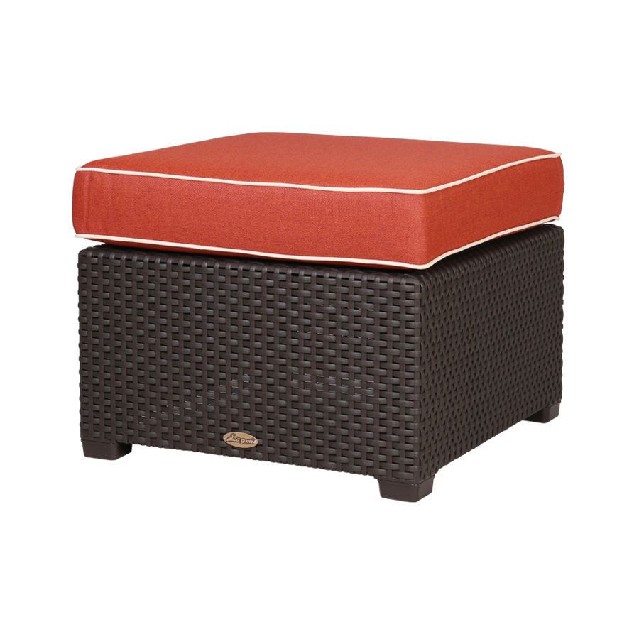 LAGOON MAGNOLIA BROWN_RATTAN OTTOMAN W/RED CUSHION