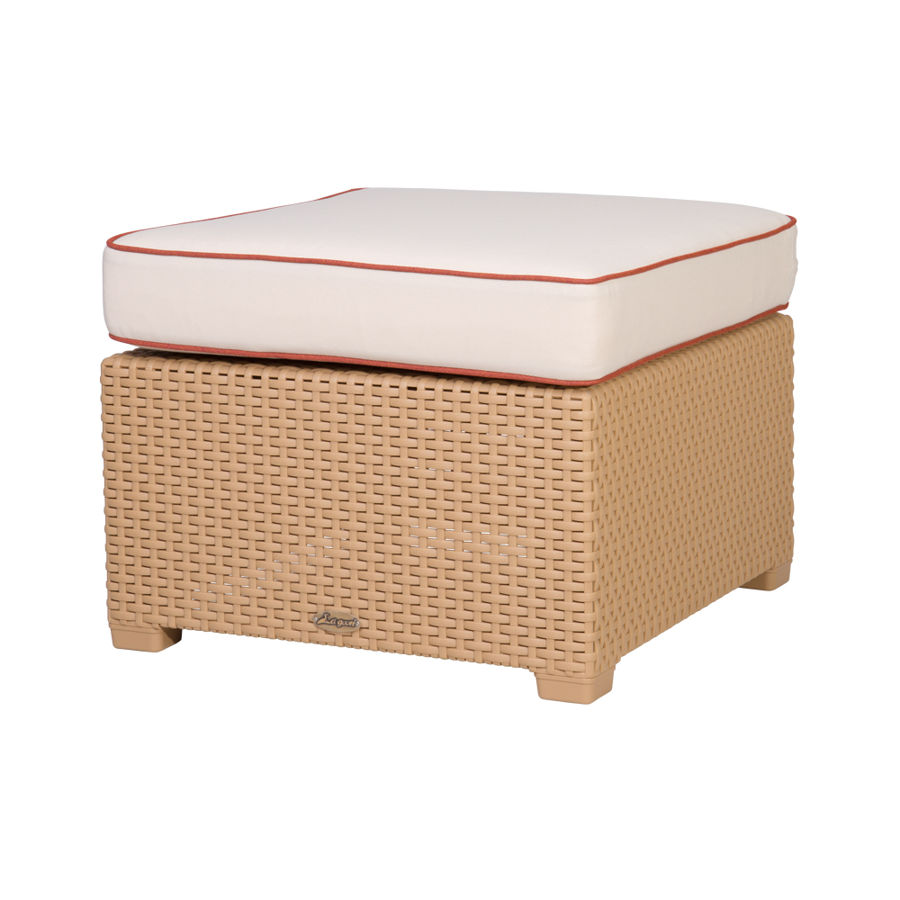 LAGOON MAGNOLIA TAN_RATTAN OTTOMAN W/WHITE CUSHION