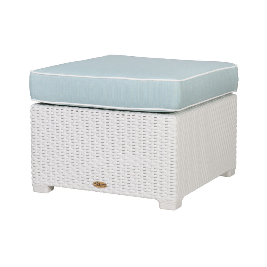 LAGOON MAGNOLIA WHITE_RATTAN OTTOMAN W/BLUE CUSHION