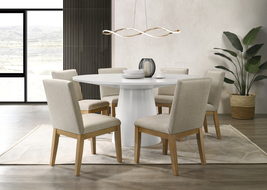Lilola Home Jasper White Driftwood 7pc Round Dining Table Set