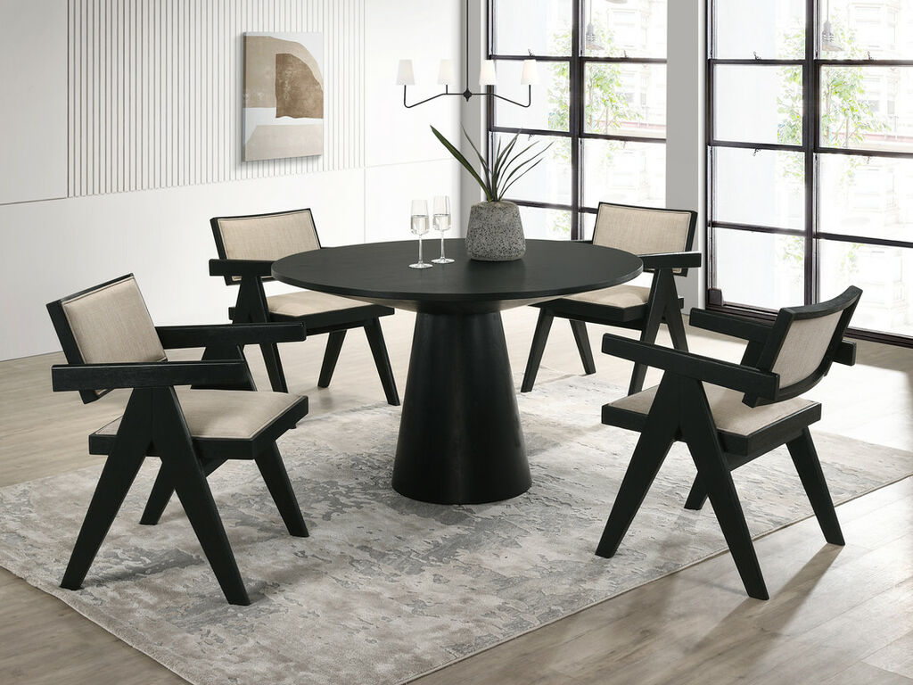 Lilola Home Jasper Ebony Black Beige 5pc Round Dining Set