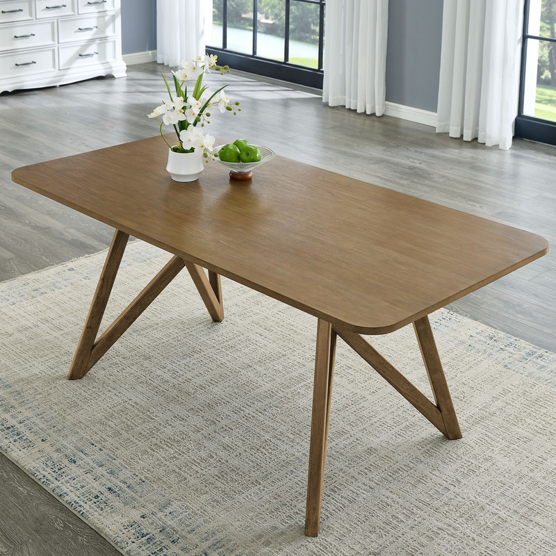 Lilola Home Darla Walnut Oak Rectangular Cross Base Dining Table