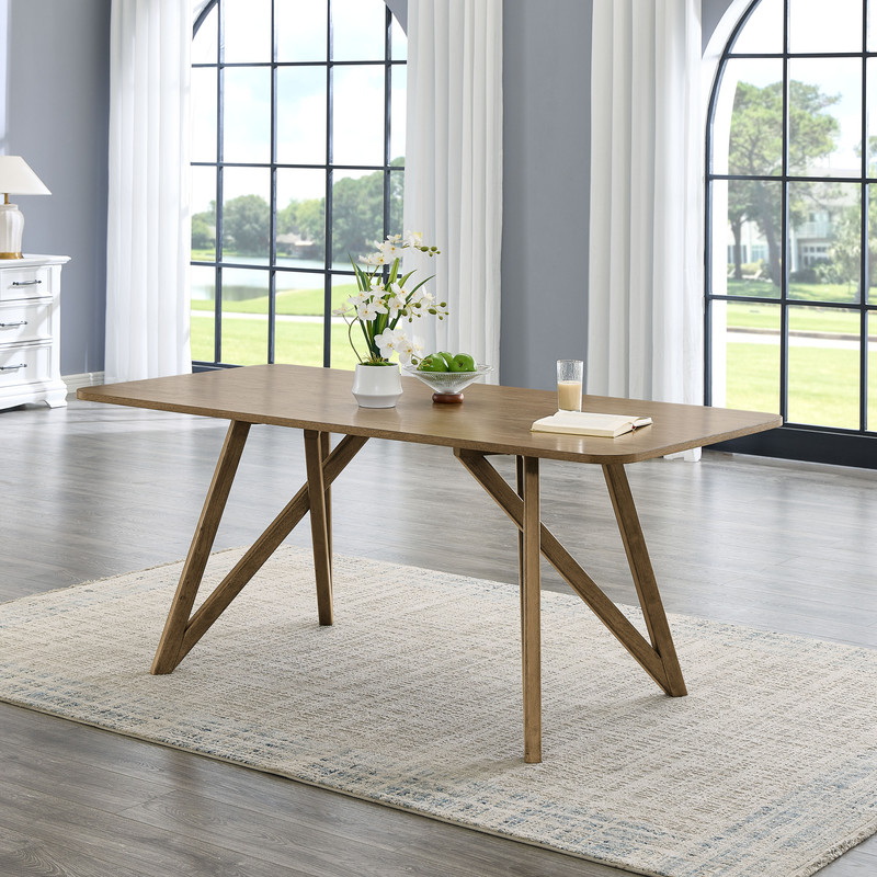 Lilola Home Darla Walnut Oak Rectangular Cross Base Dining Table