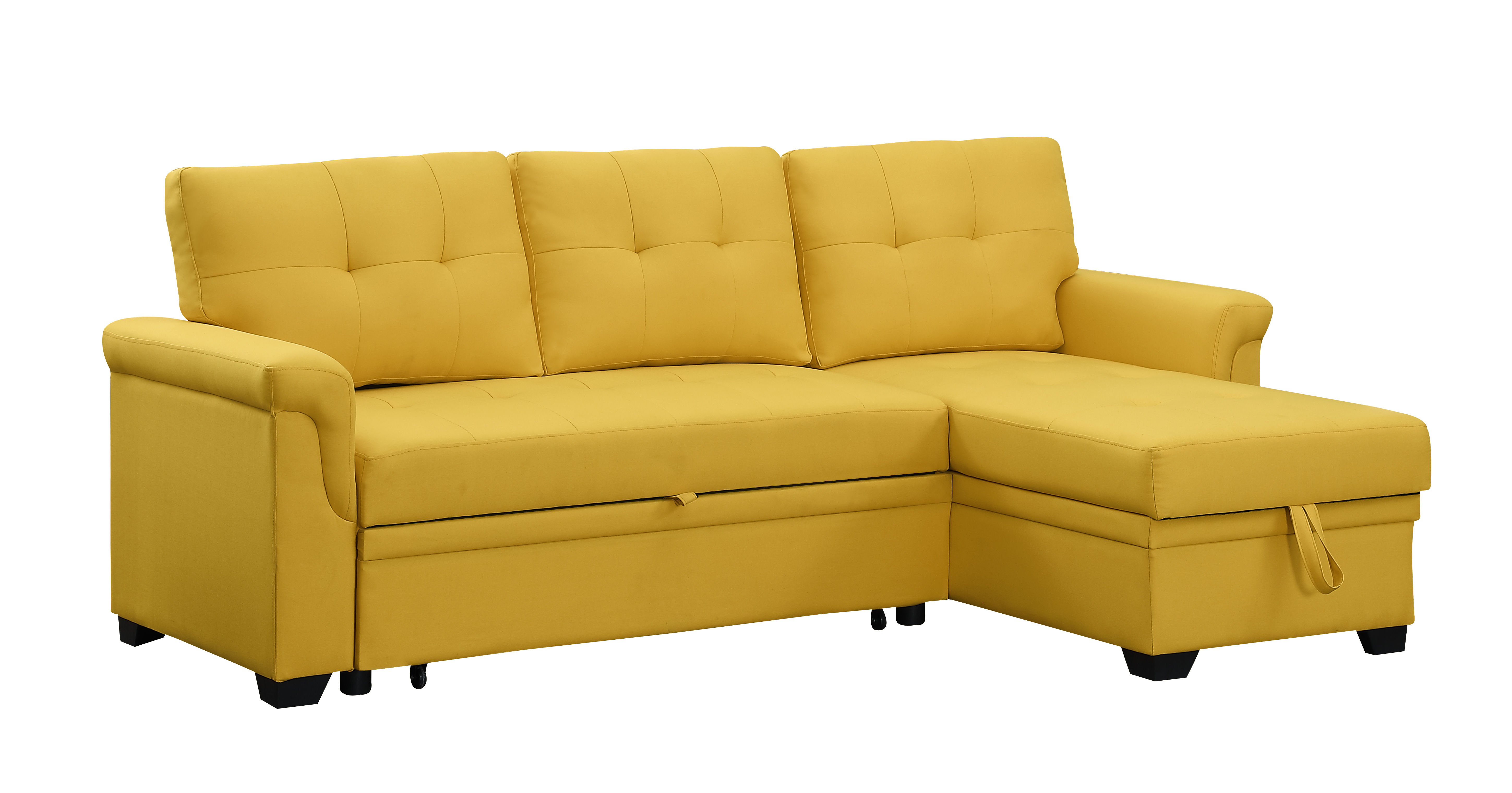 Lilola Home Lucca Yellow Linen Reversible Sectional with Storage Chaise