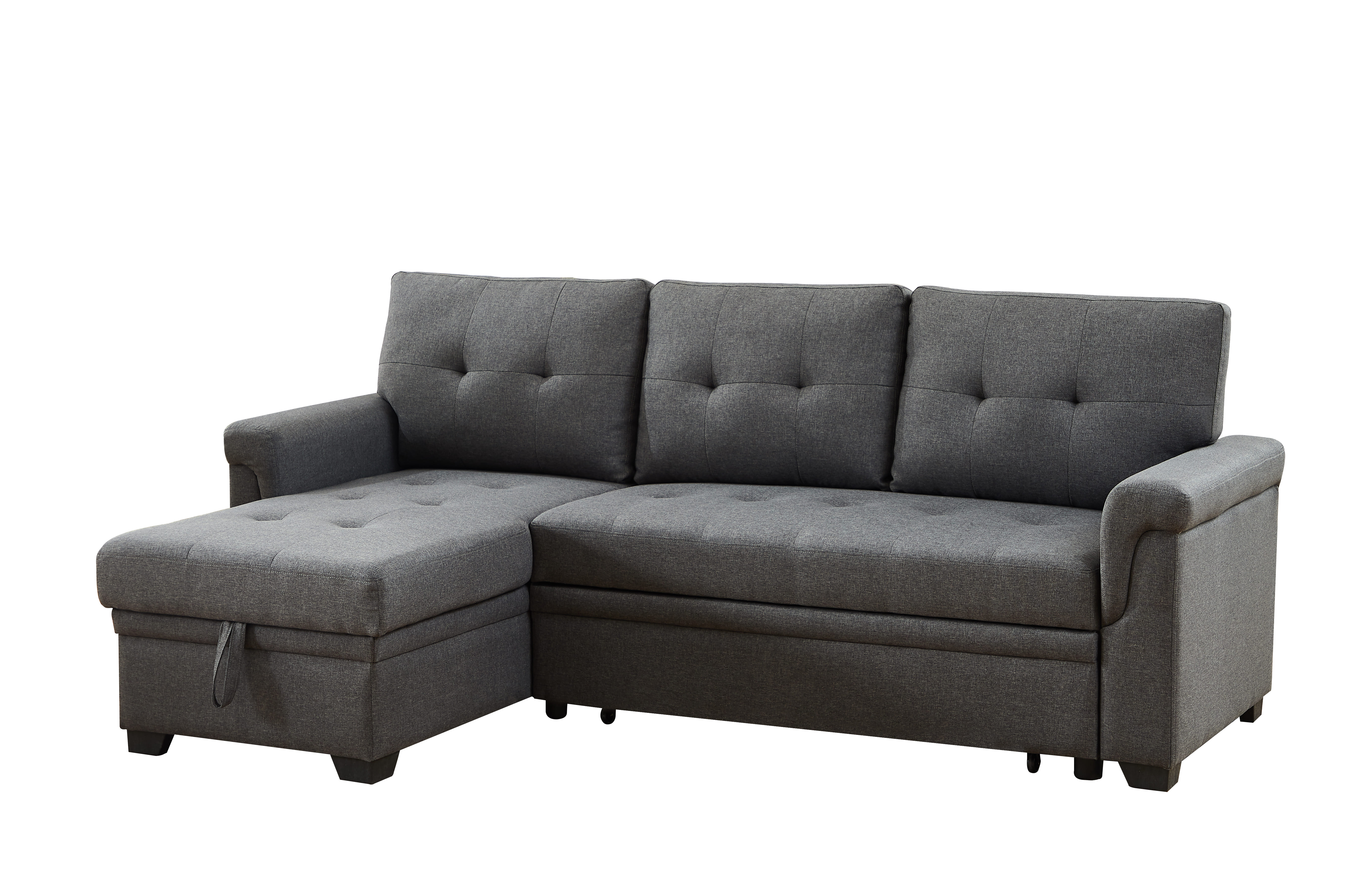 Lilola Home Lucca Dark Gray Linen Reversible Sleeper Sectional