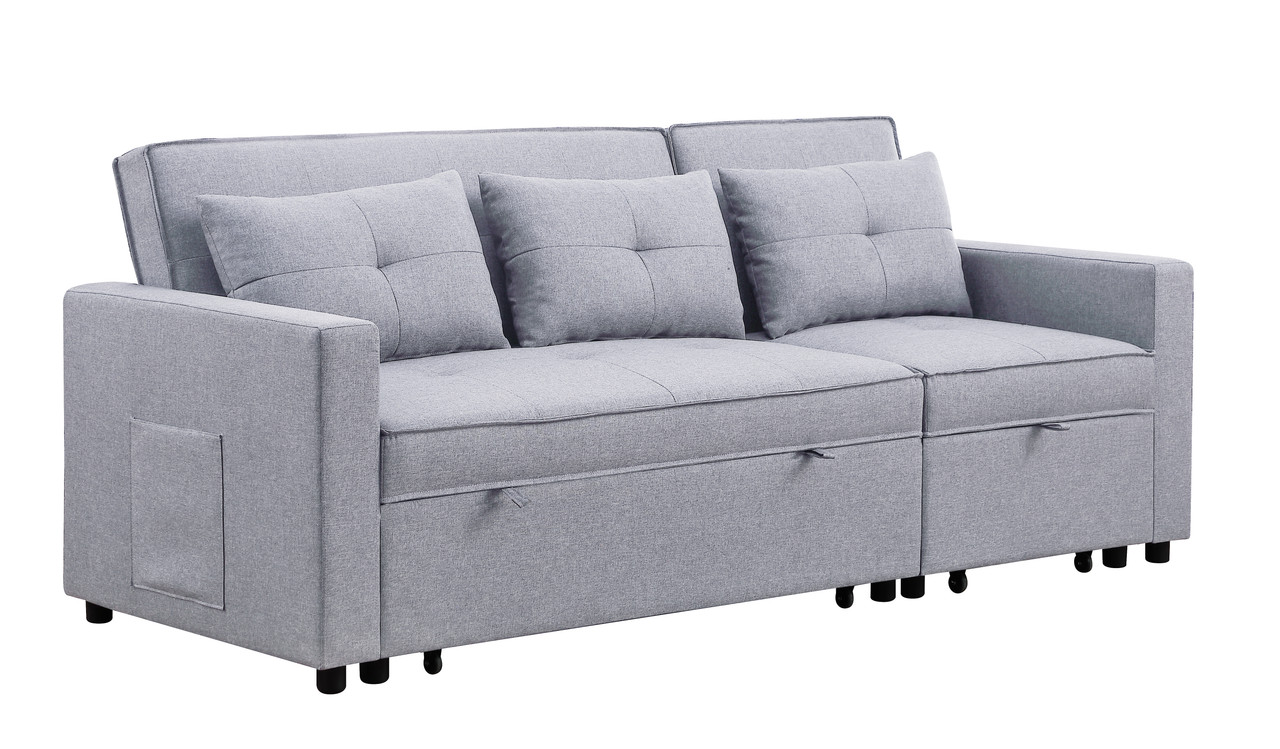 Lilola Home Zoey Light Gray Linen Convertible Sofa Sleeper