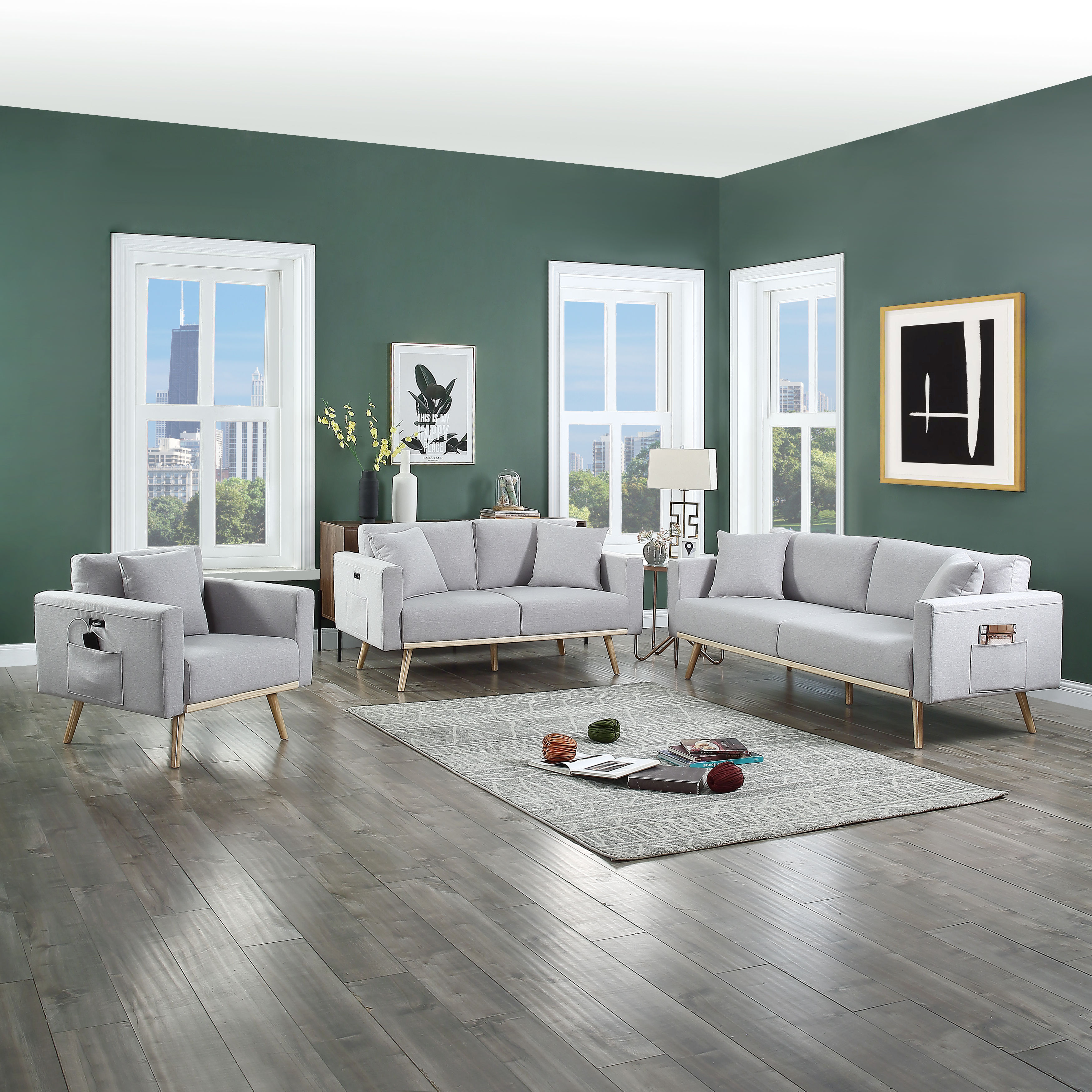 Lilola Home Easton Light Gray 3pc Living Room Set