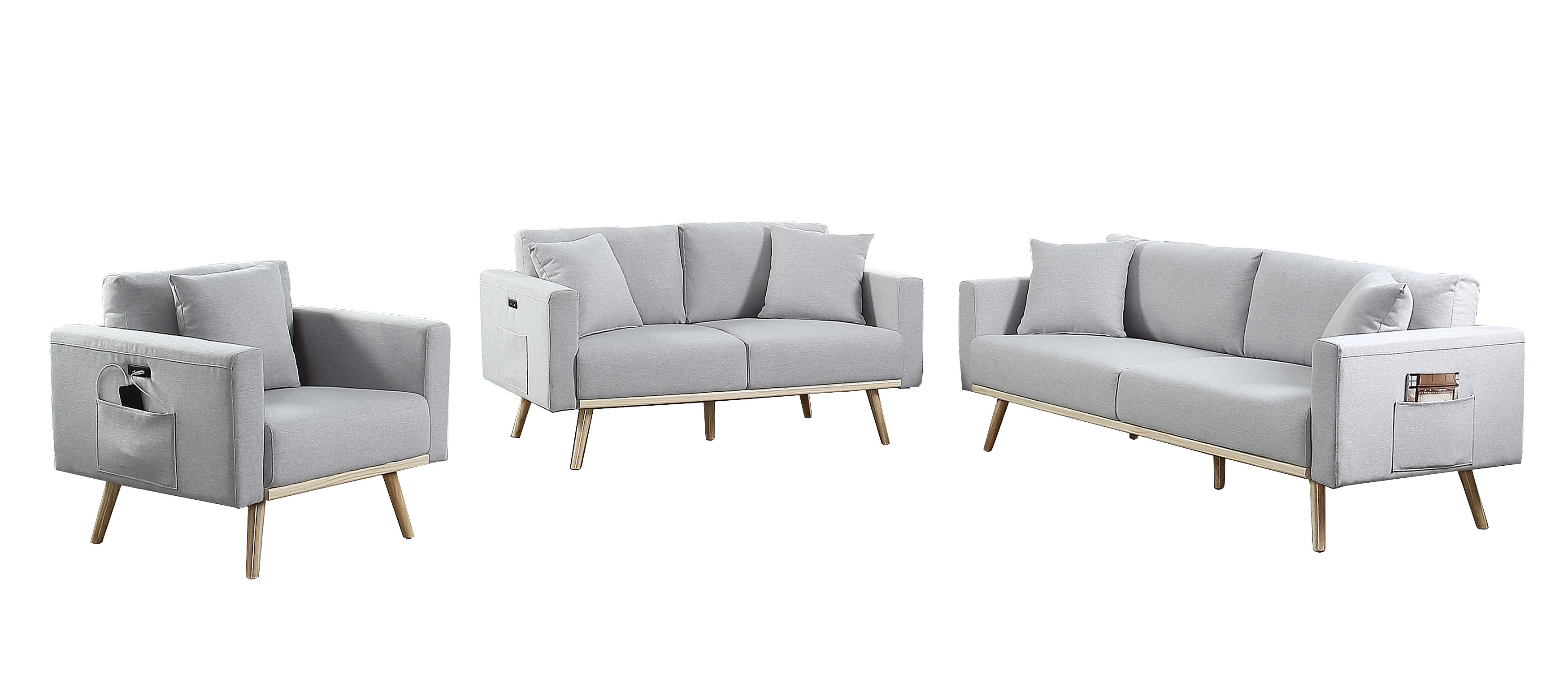 Lilola Home Easton Light Gray 3pc Living Room Set