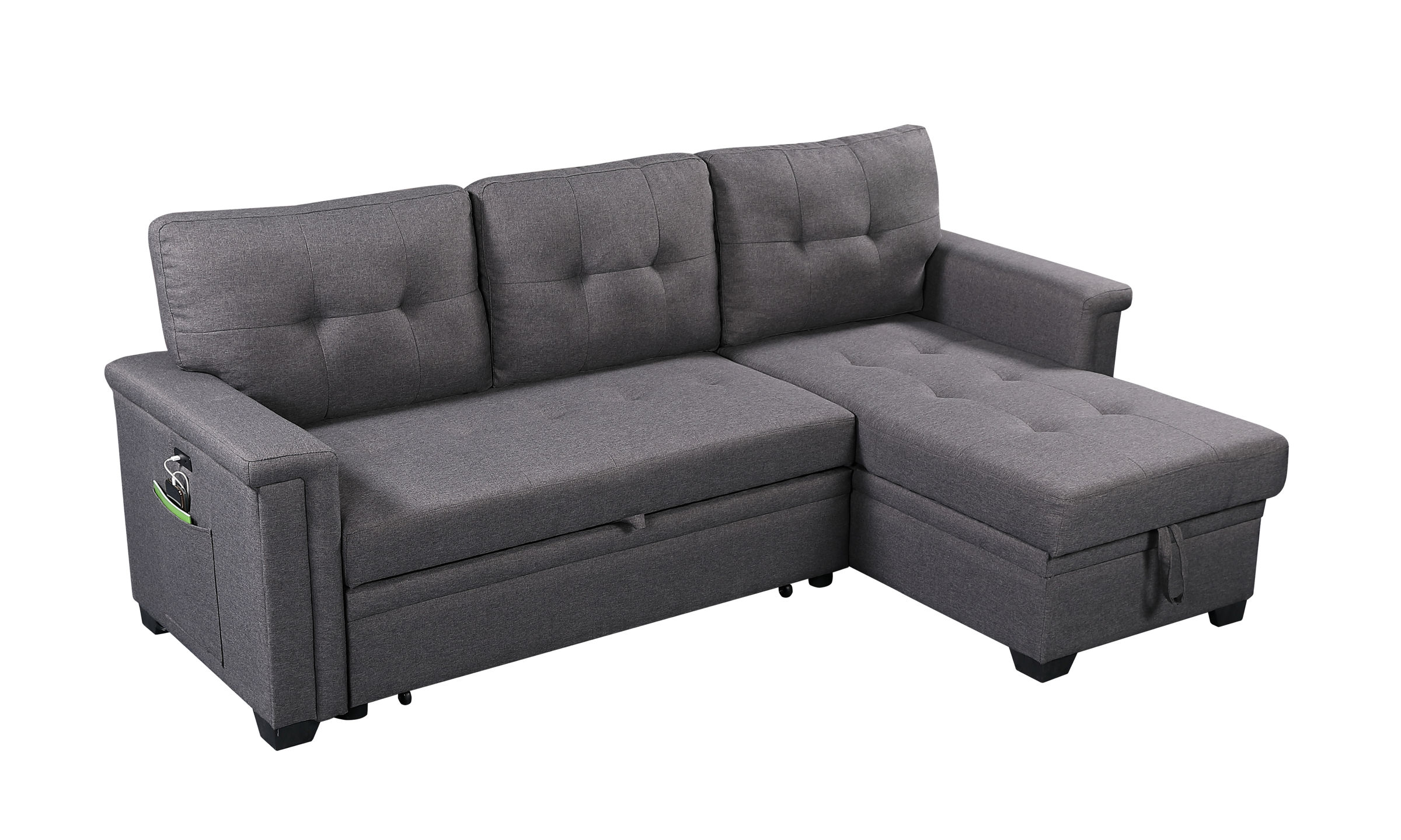 Lilola Home Ashlyn Dark Gray Reversible Sleeper Sectional Sofa with Storage...