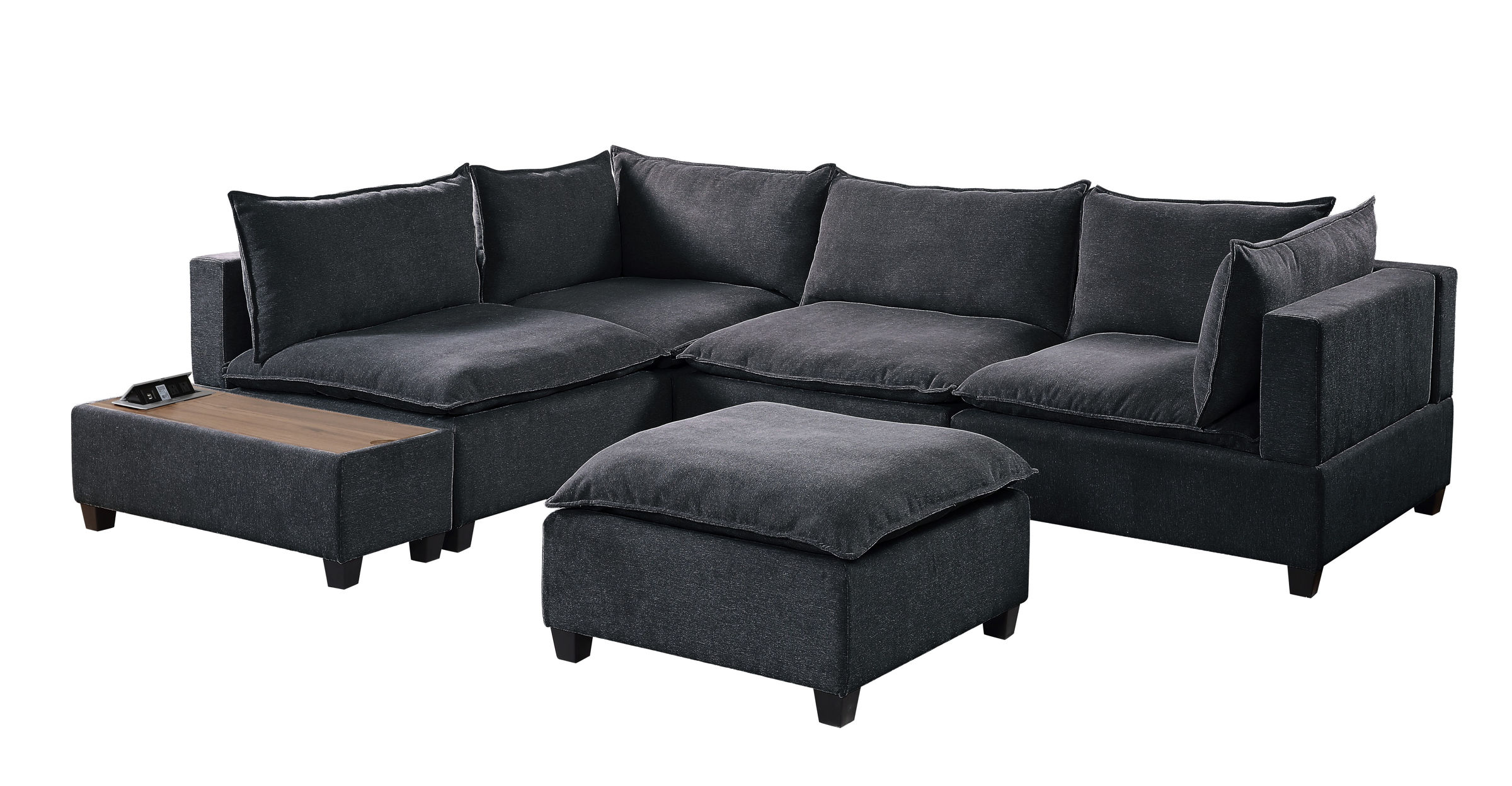 Lilola Home Madison Dark Gray Fabric 6pc Sectional with USB Storage Console