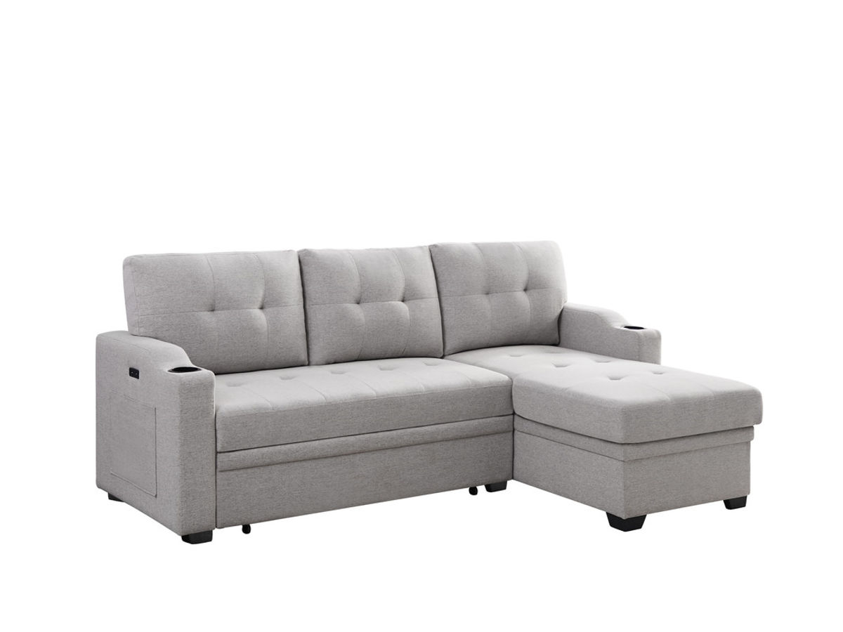 Lilola Home Mabel Light Gray Linen Fabric Sleeper Sectional