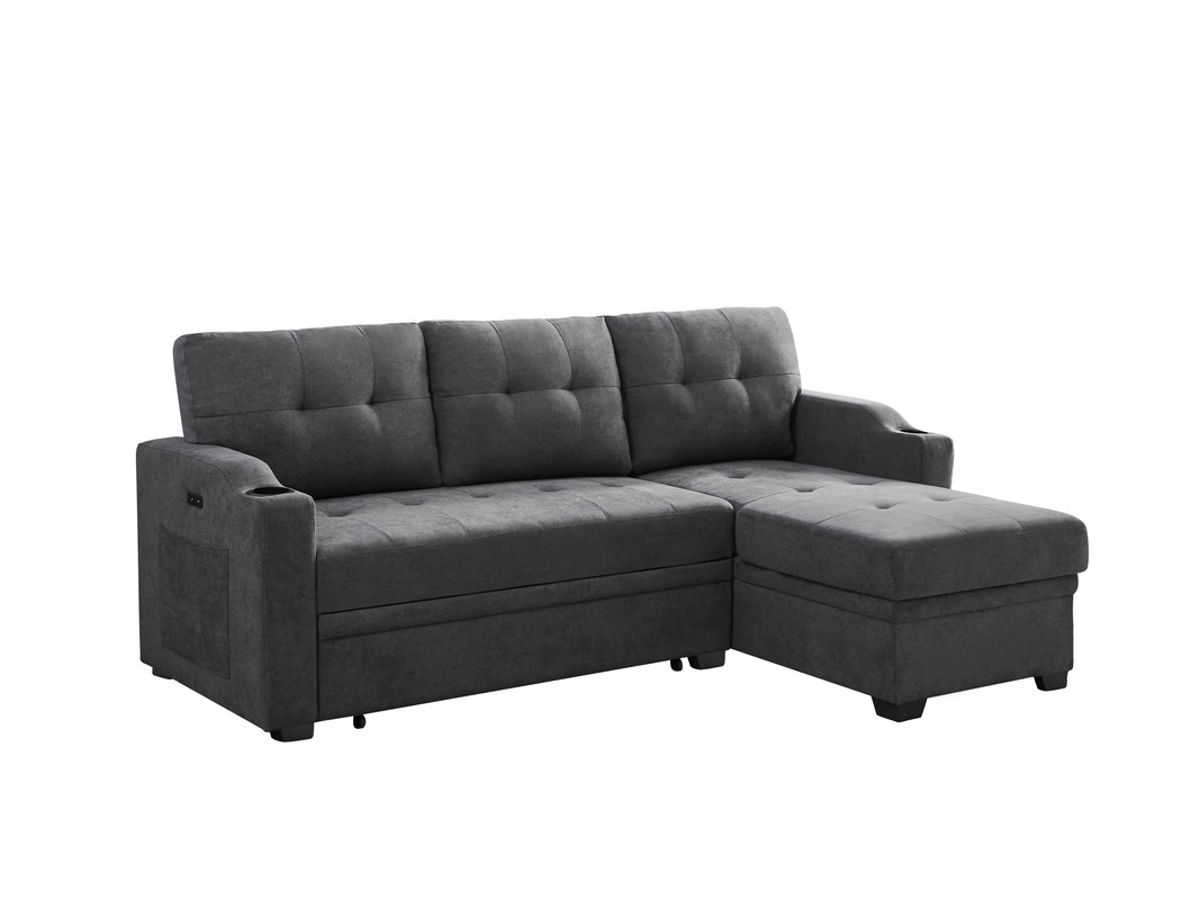 Lilola Home Mabel Dark Gray Woven Fabric Sleeper Sectional