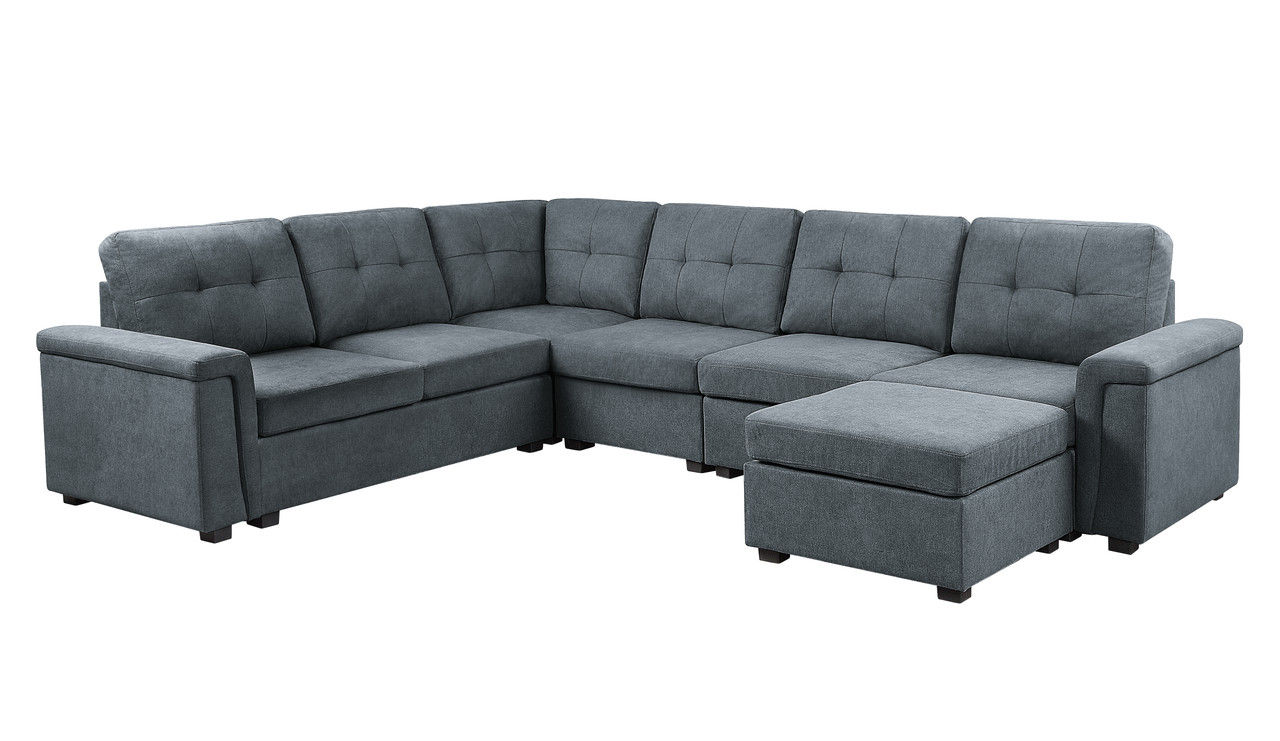 Lilola Home Isla Gray Contemporary 7pc Sectional Sofa with Ottoman