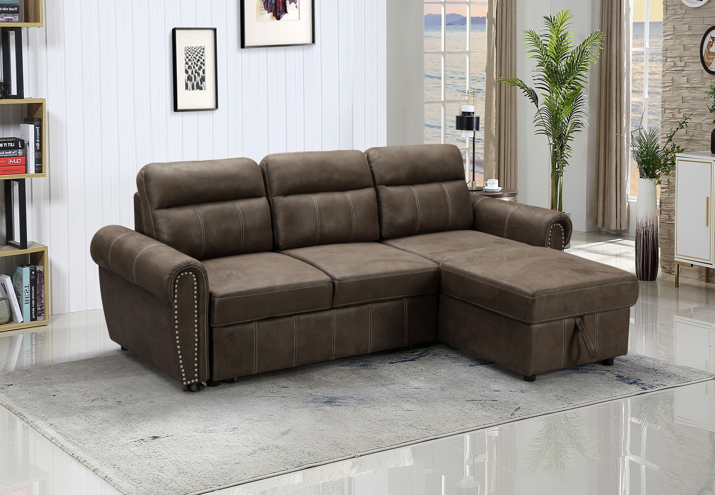 Lilola Home Ashton Saddle Brown Reversible Sleeper Sectional