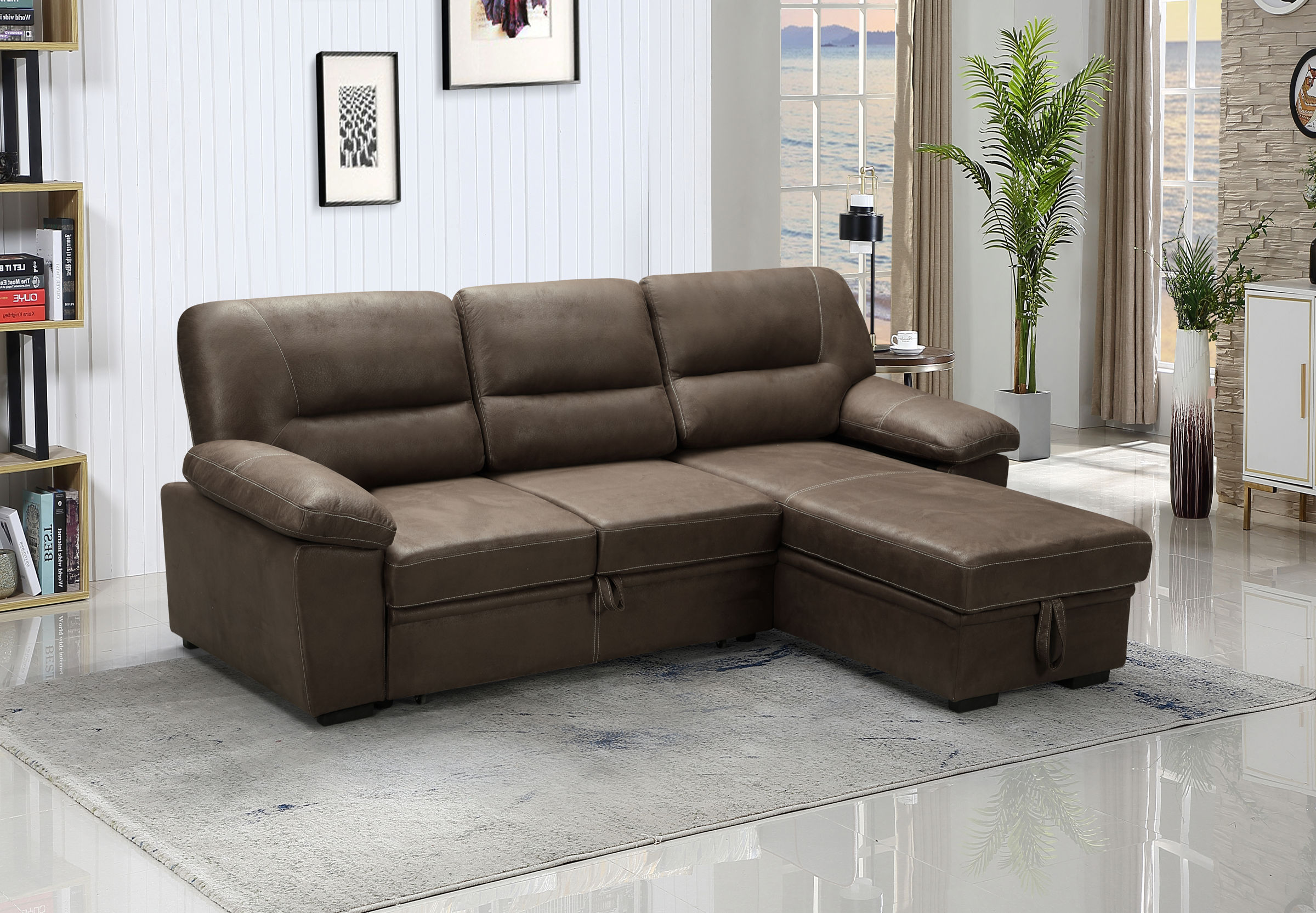 Lilola Home Kipling Saddle Brown Reversible Sleeper Sectional