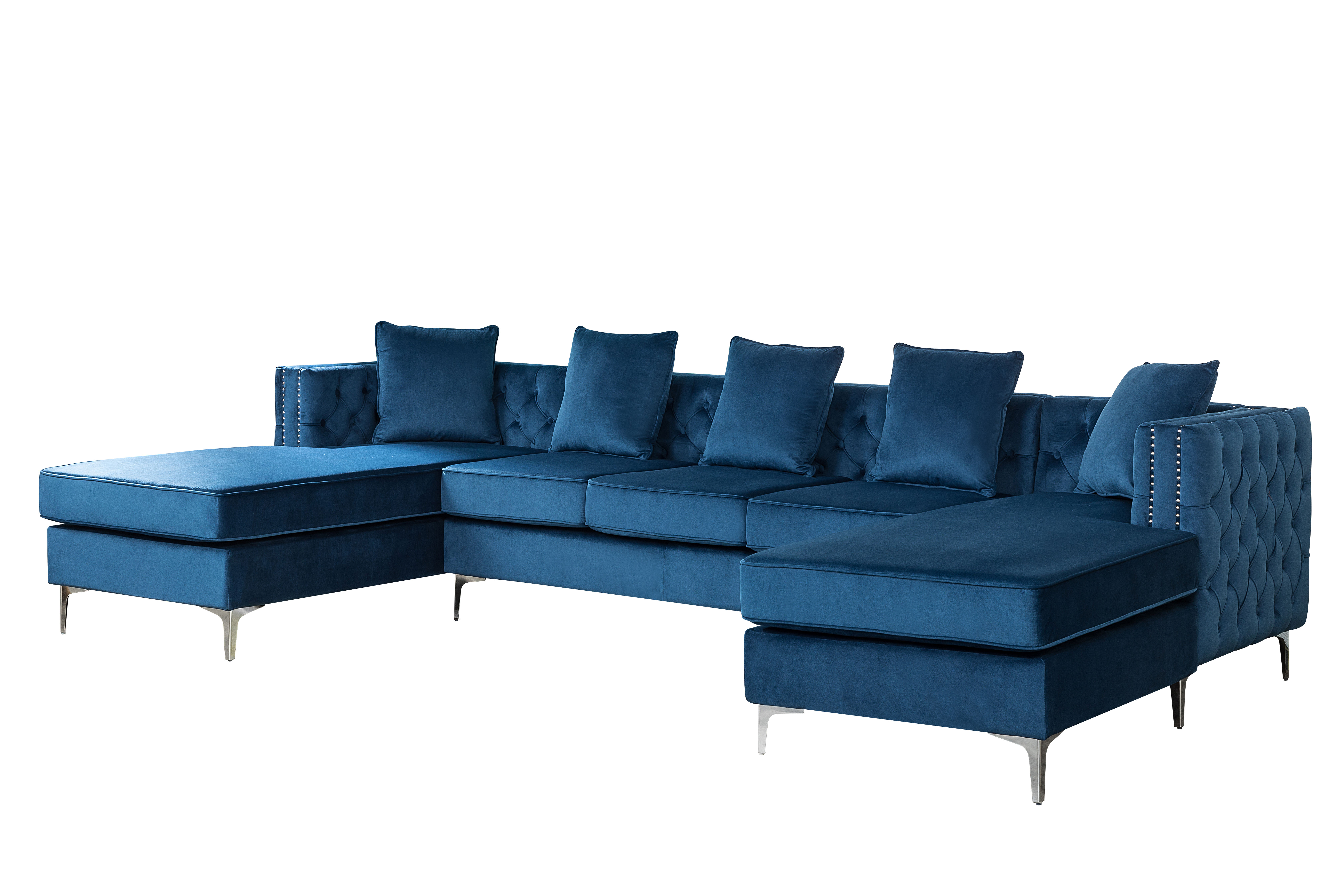 Lilola Home Ryan Deep Blue Double Chaise Sofa Sectional