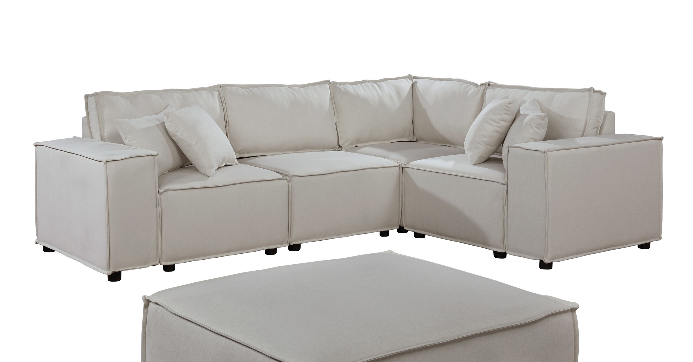Lilola Home Melrose Beige Modular Sectional with Ottoman