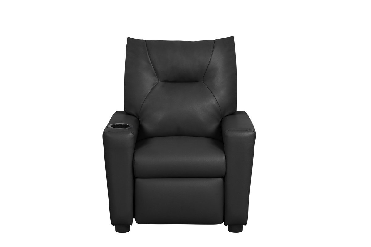 Lilola Home Perline Black PVC Fabric Kids Recliner Chair with Cupholder