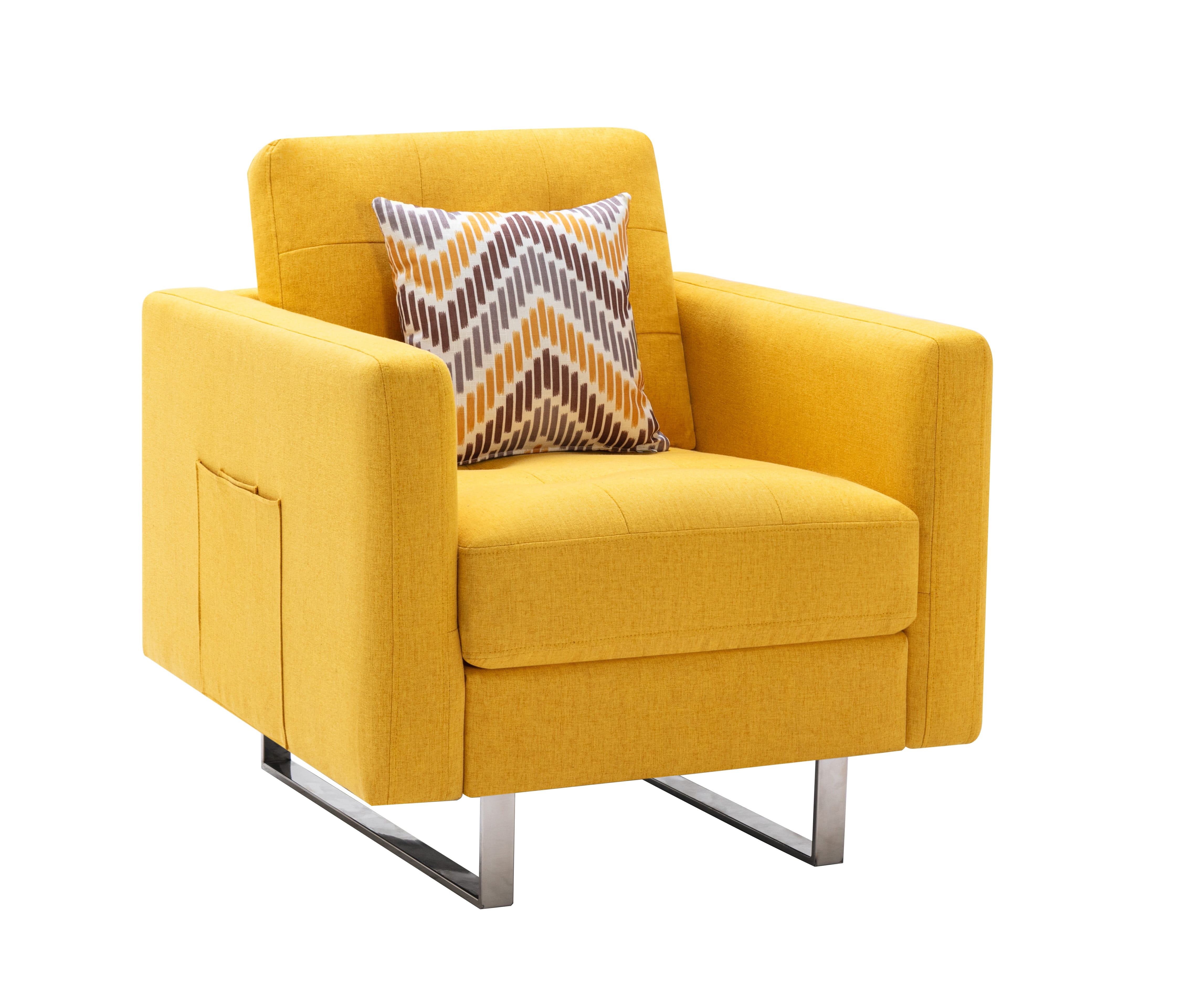 Lilola Home Victoria Yellow Linen Fabric Armchair