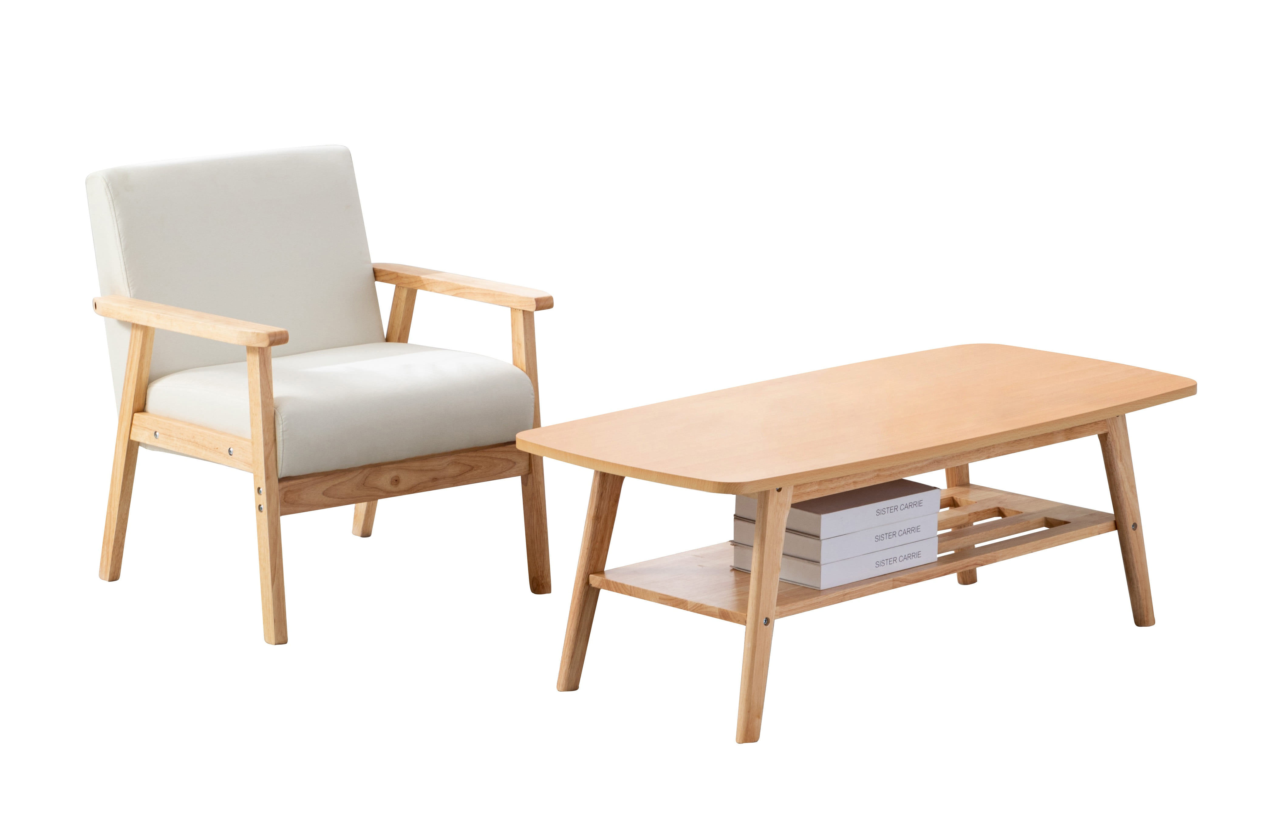 Lilola Home Bahamas Beige Natural Coffee Table and Chair Set