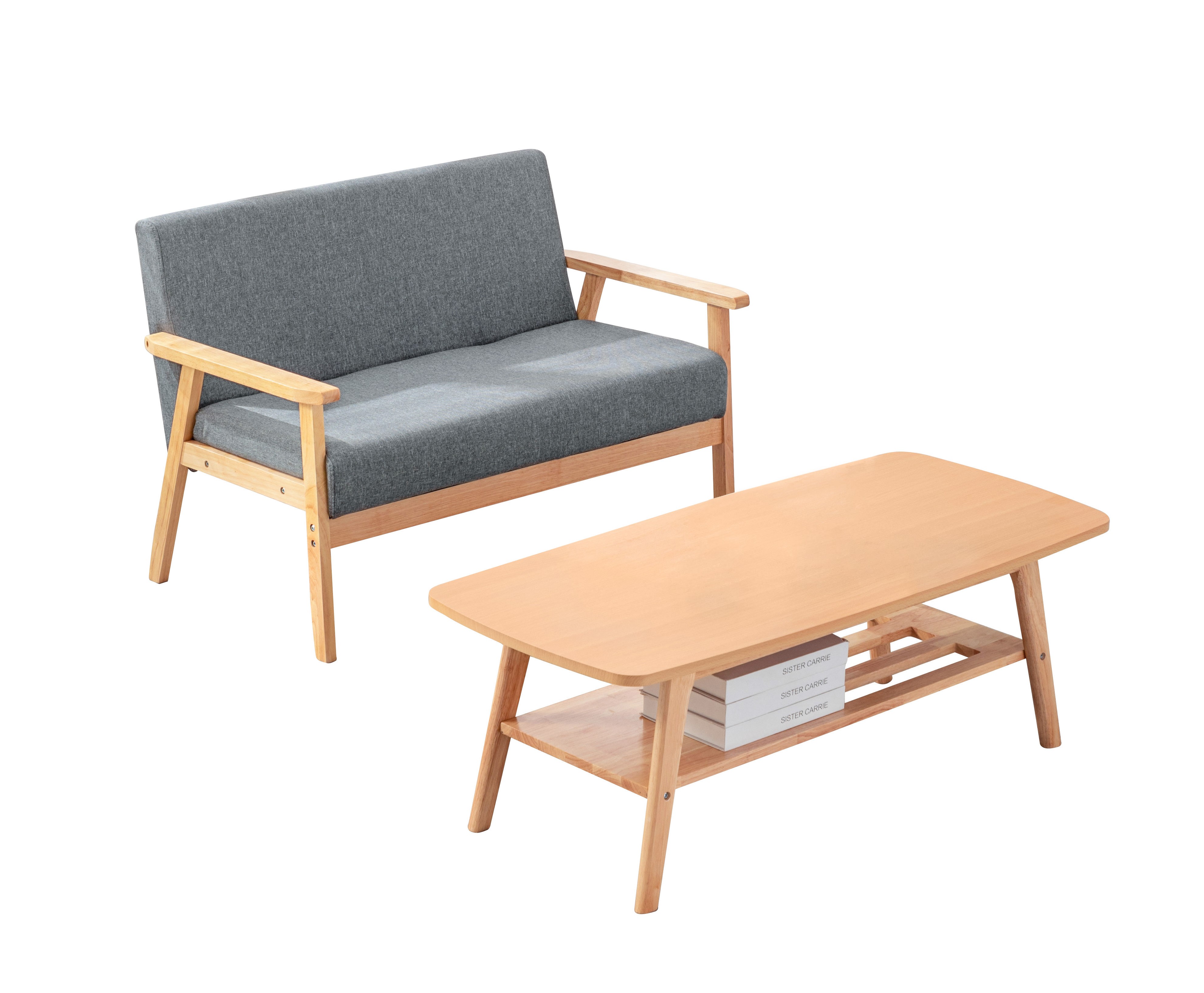 Lilola Home Bahamas Gray Natural Coffee Table and Loveseat Set