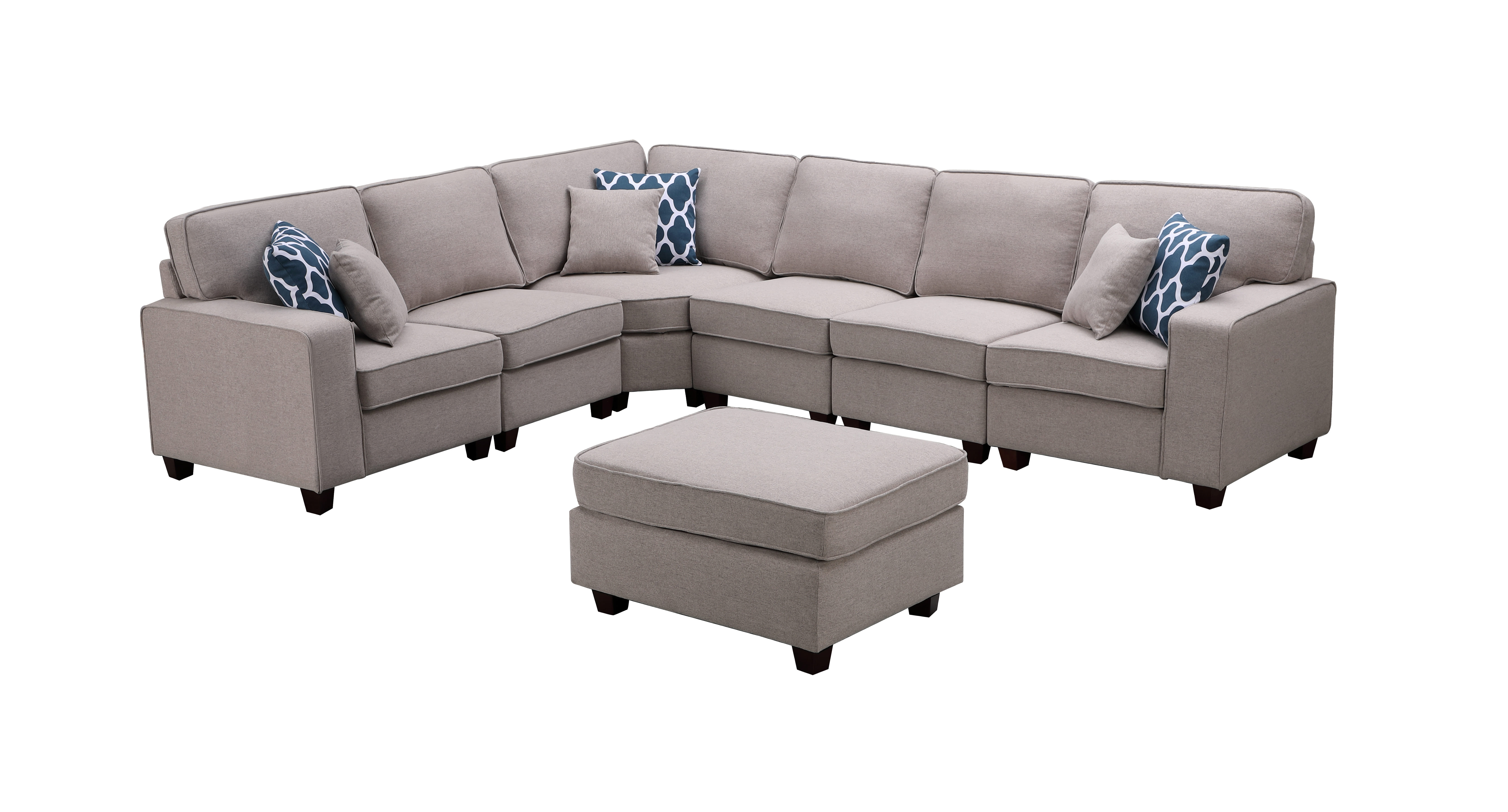 Lilola Home Casanova Light Gray Linen 7pc Sectional with Ottoman