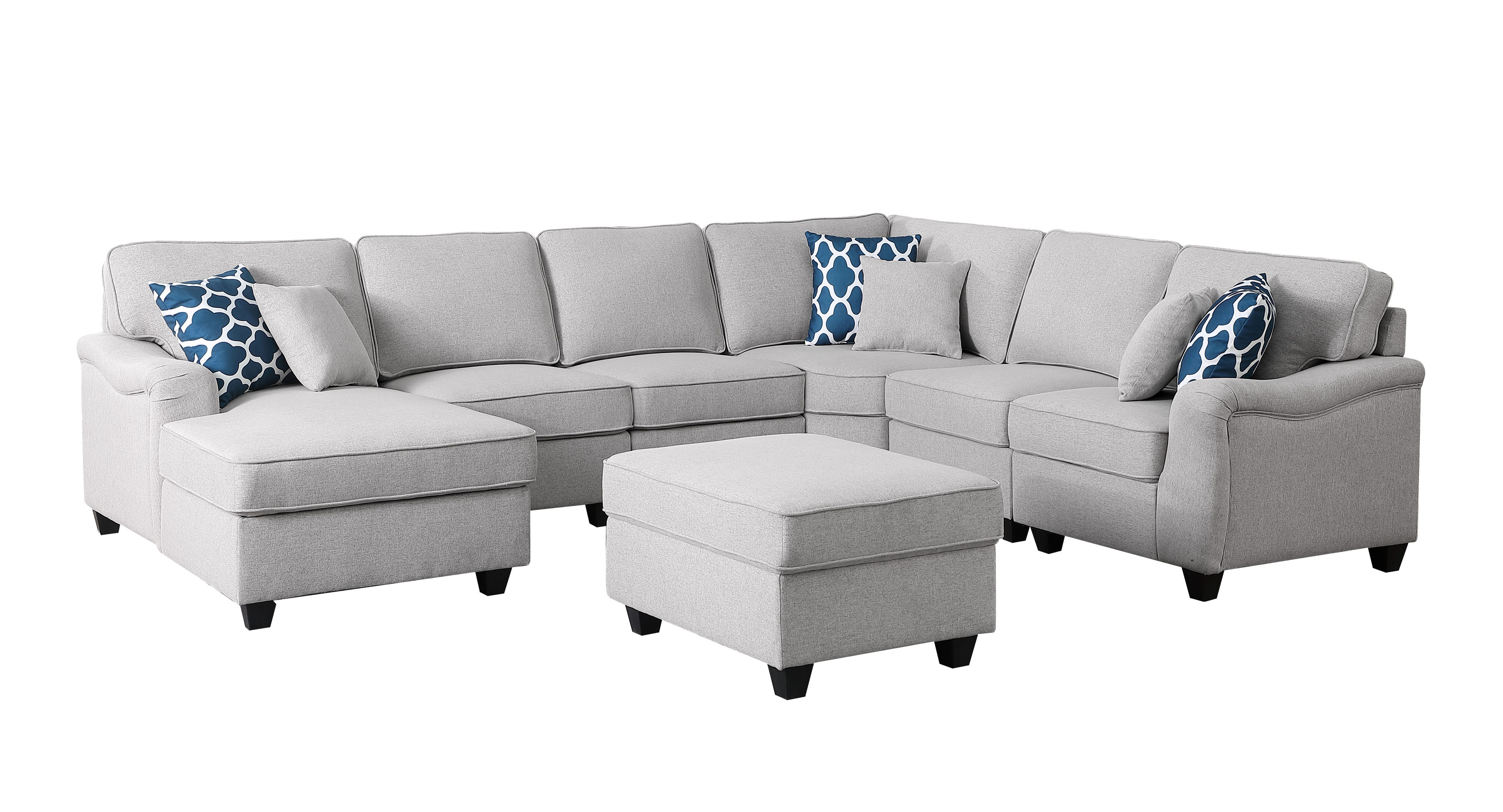 Lilola Home Leo Light Gray Linen 7pc Modular L Shape Sectional with Sofa LA...