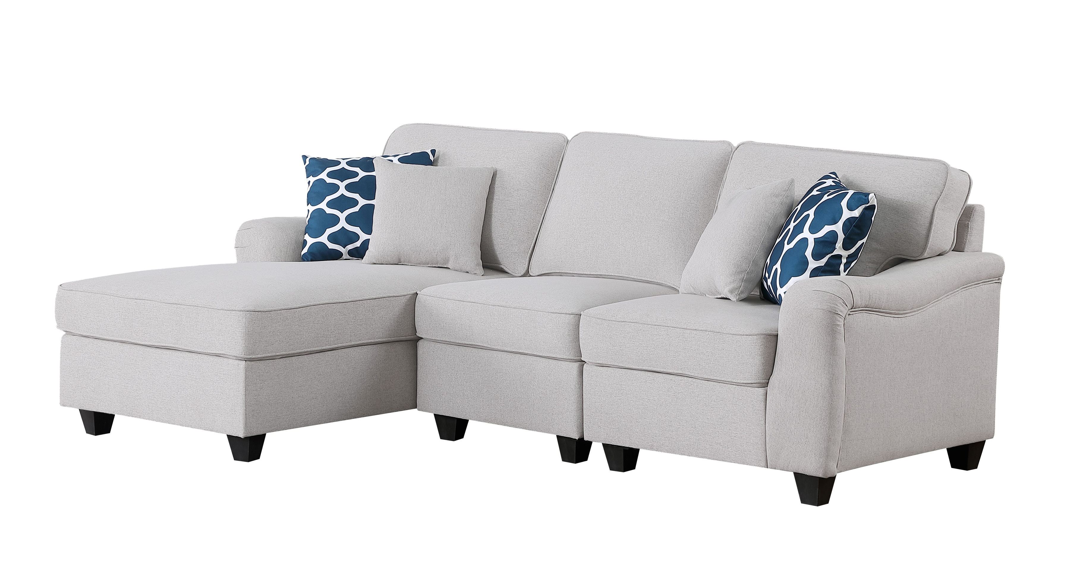 Lilola Home Leo Light Gray Linen 3pc Sectional Sofa LAF Chaise