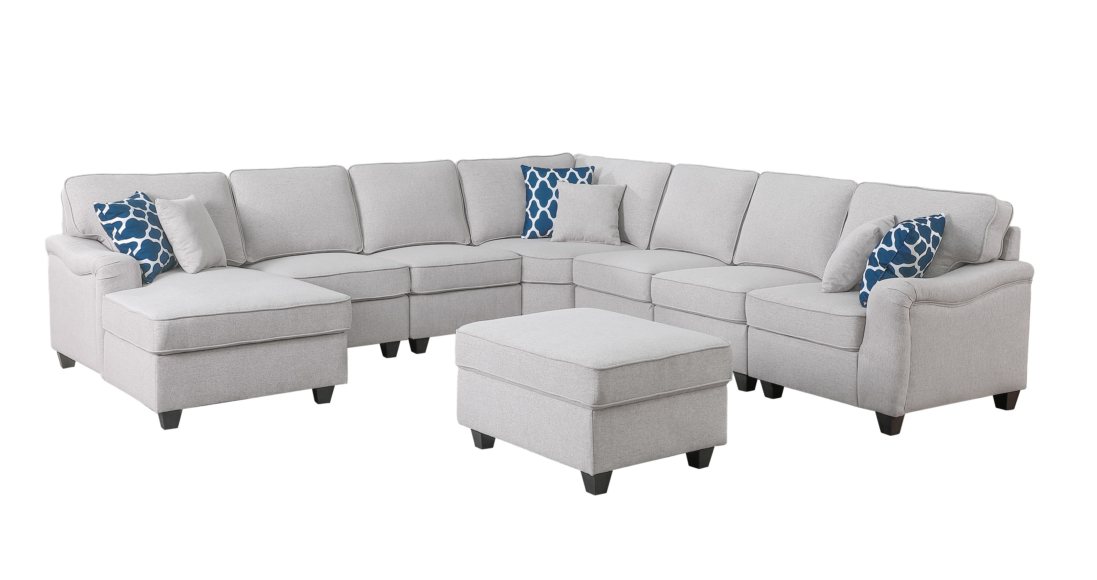 Lilola Home Leo Light Gray Linen 8pc Modular L Shape Sectional with Sofa LA...