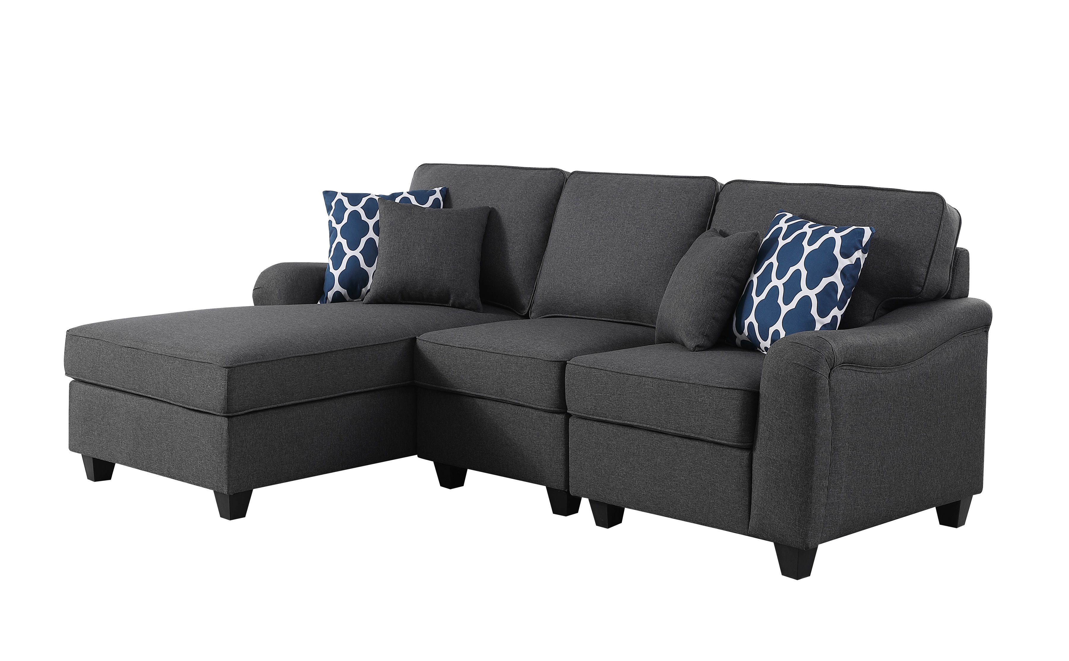 Lilola Home Leo Dark Gray Linen 3pc Sectional Sofa LAF Chaise