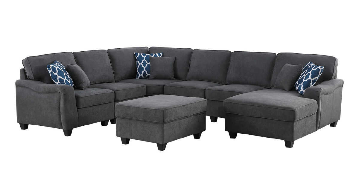 Lilola Home Leo Dark Gray Woven 7pc Modular L Shape Sectional Sofa Chaise a...