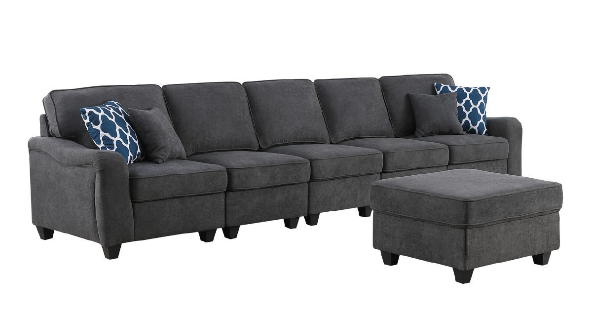 Lilola Home Leo Contemporary Dark Gray Woven 6 Seater Sofa and Ottoman