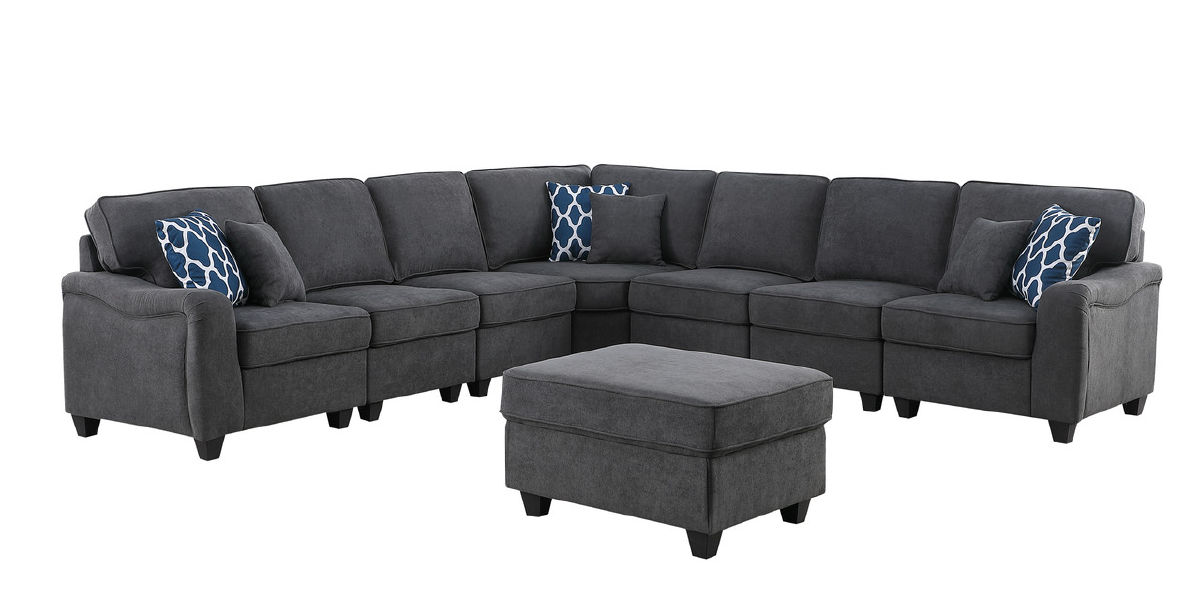 Lilola Home Leo Dark Gray Woven 8pc Modular L Shape Sectional Sofa and Otto...