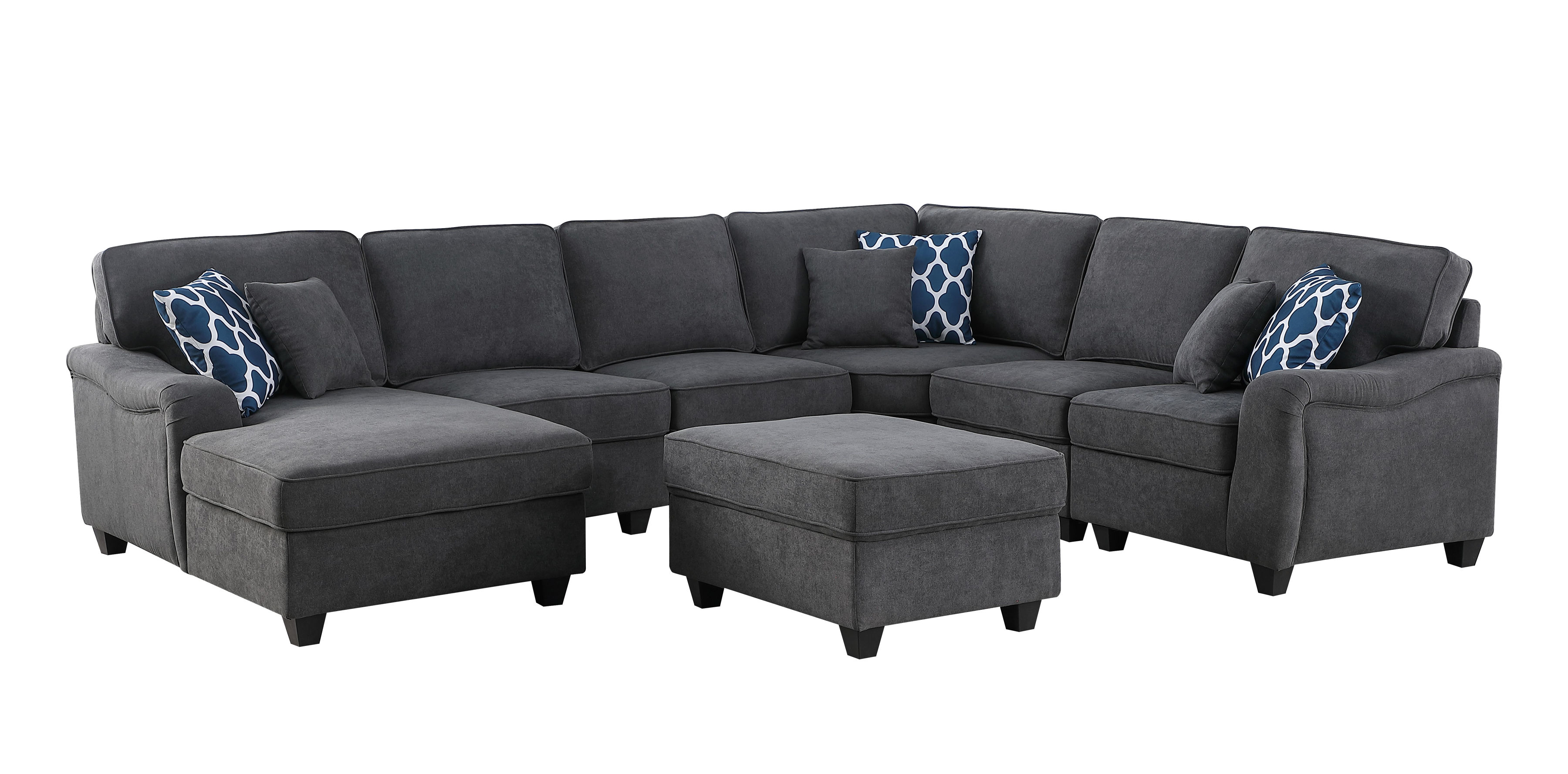 Lilola Home Leo Dark Gray Woven 7pc Modular L Shape Sectional with Sofa LAF...