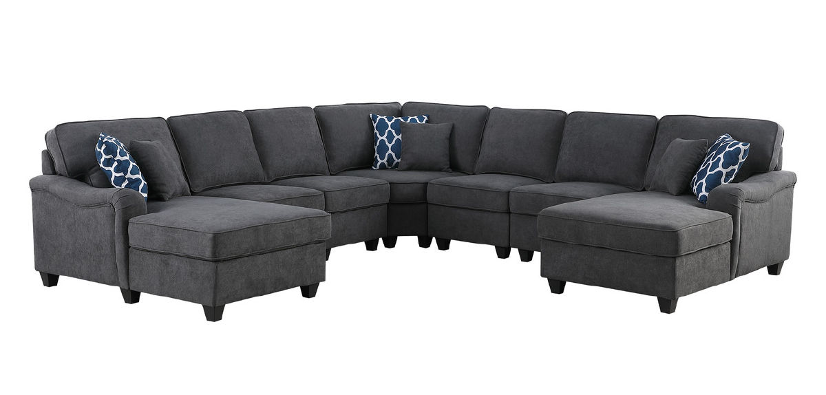 Lilola Home Leo Dark Gray Woven Double Chaise 7pc Modular Sofa Sectional